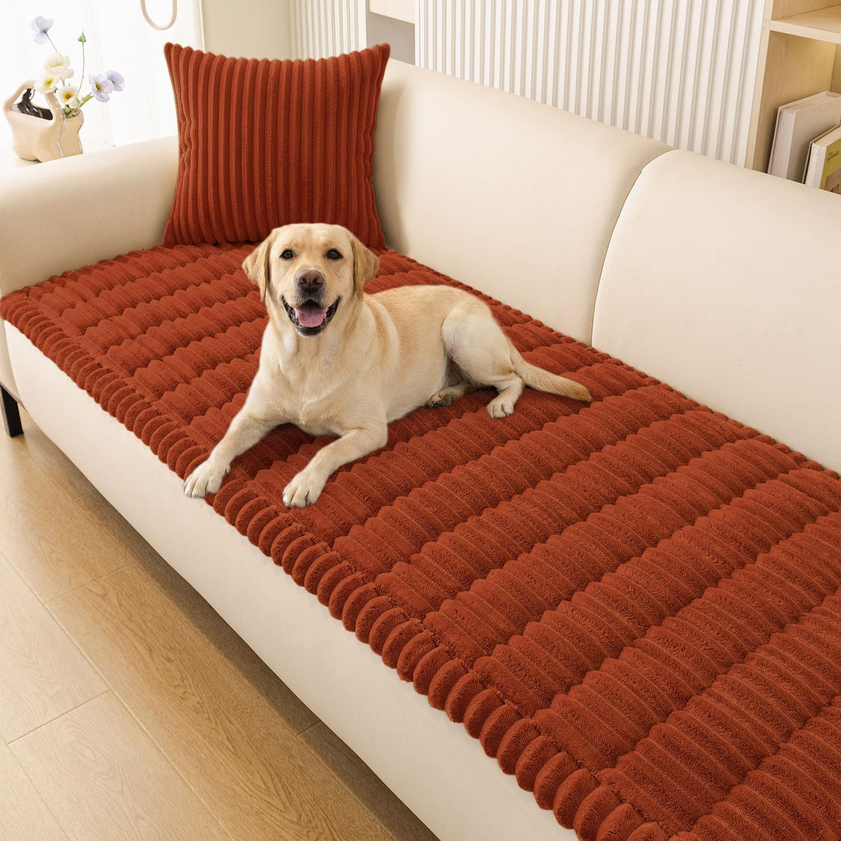 Plush Ribbed Pet Couch Cover
