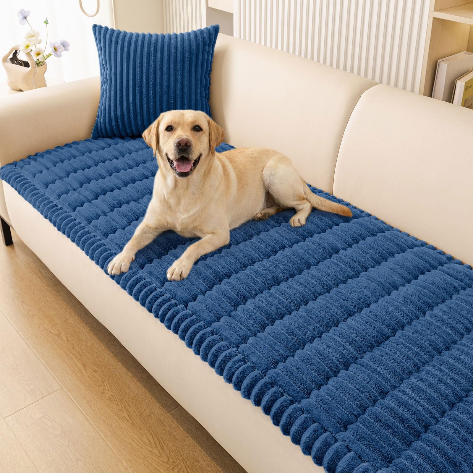 Plush Ribbed Pet Couch Cover