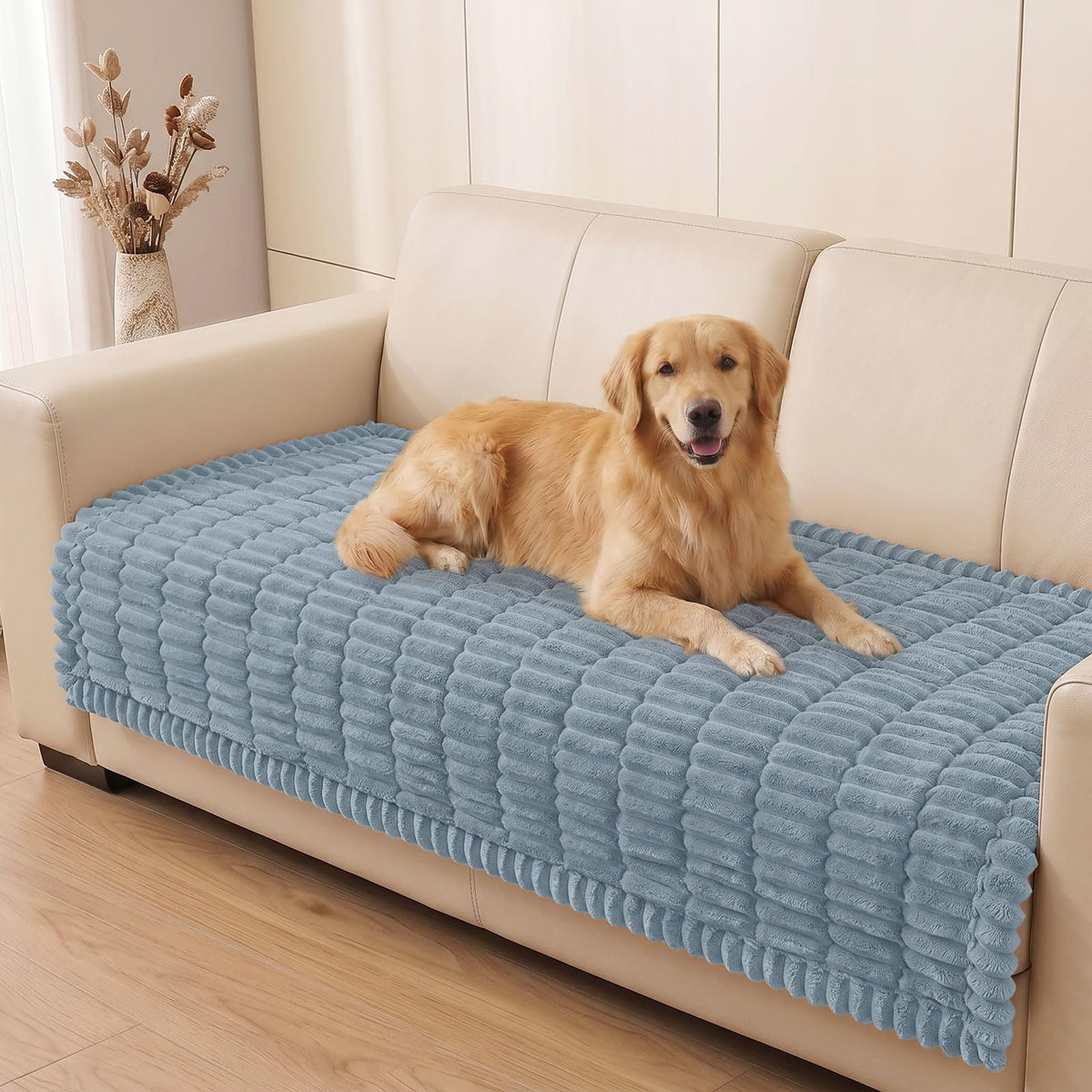 Plush Ribbed Pet Couch Cover