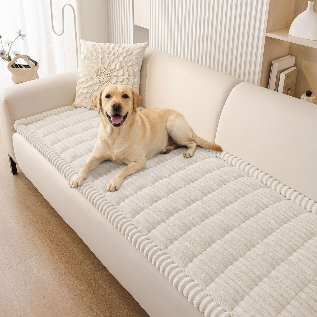 Plush Ribbed Pet Couch Cover