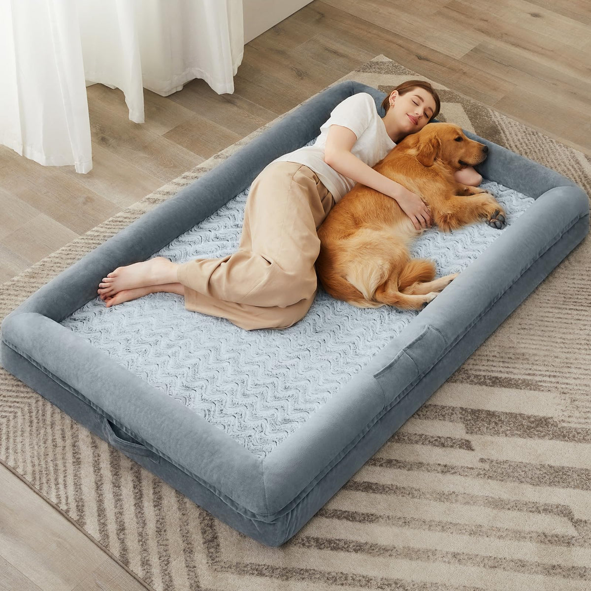 Extra Large Dog Bed with Bolsters – Egg Crate Foam Pet Bed with Waterproof Lining