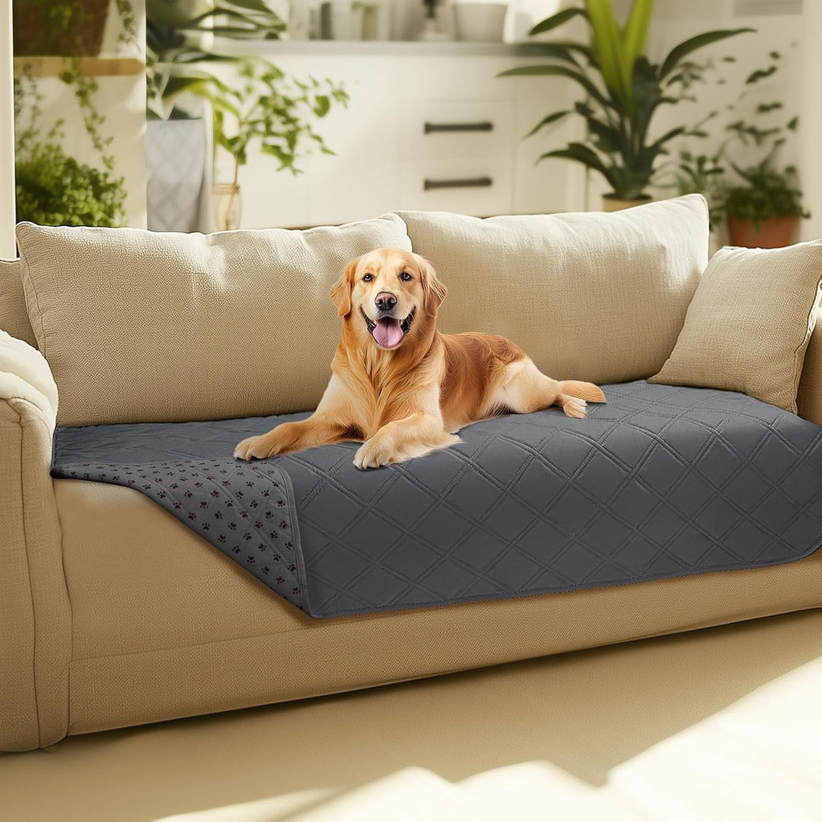 Quilted Pet Couch Protector with Non-Slip Back
