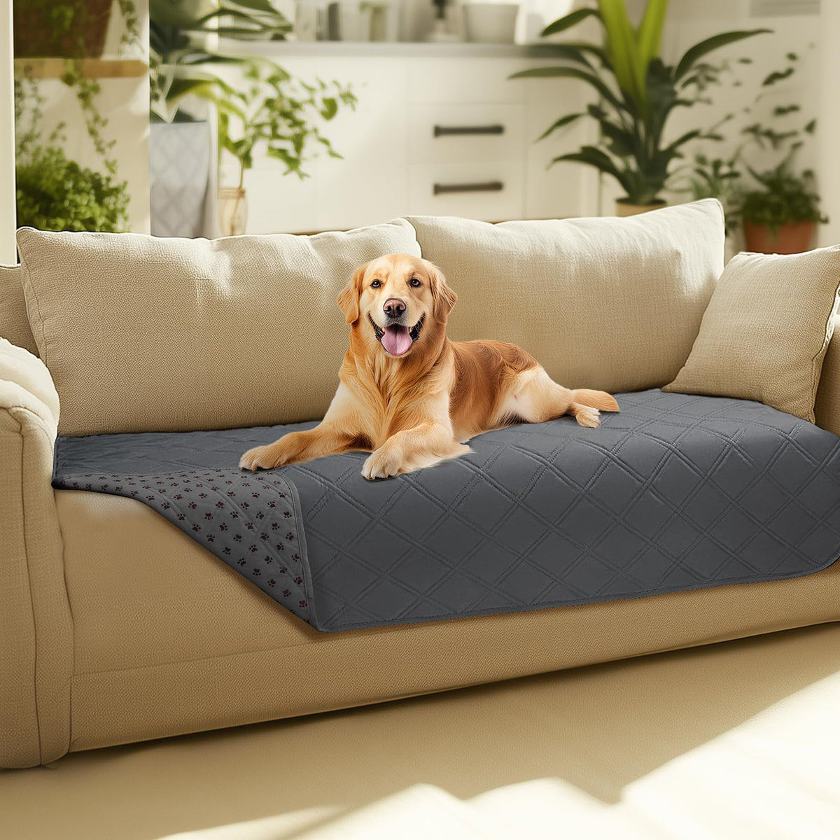 Quilted Pet Couch Protector with Non-Slip Back
