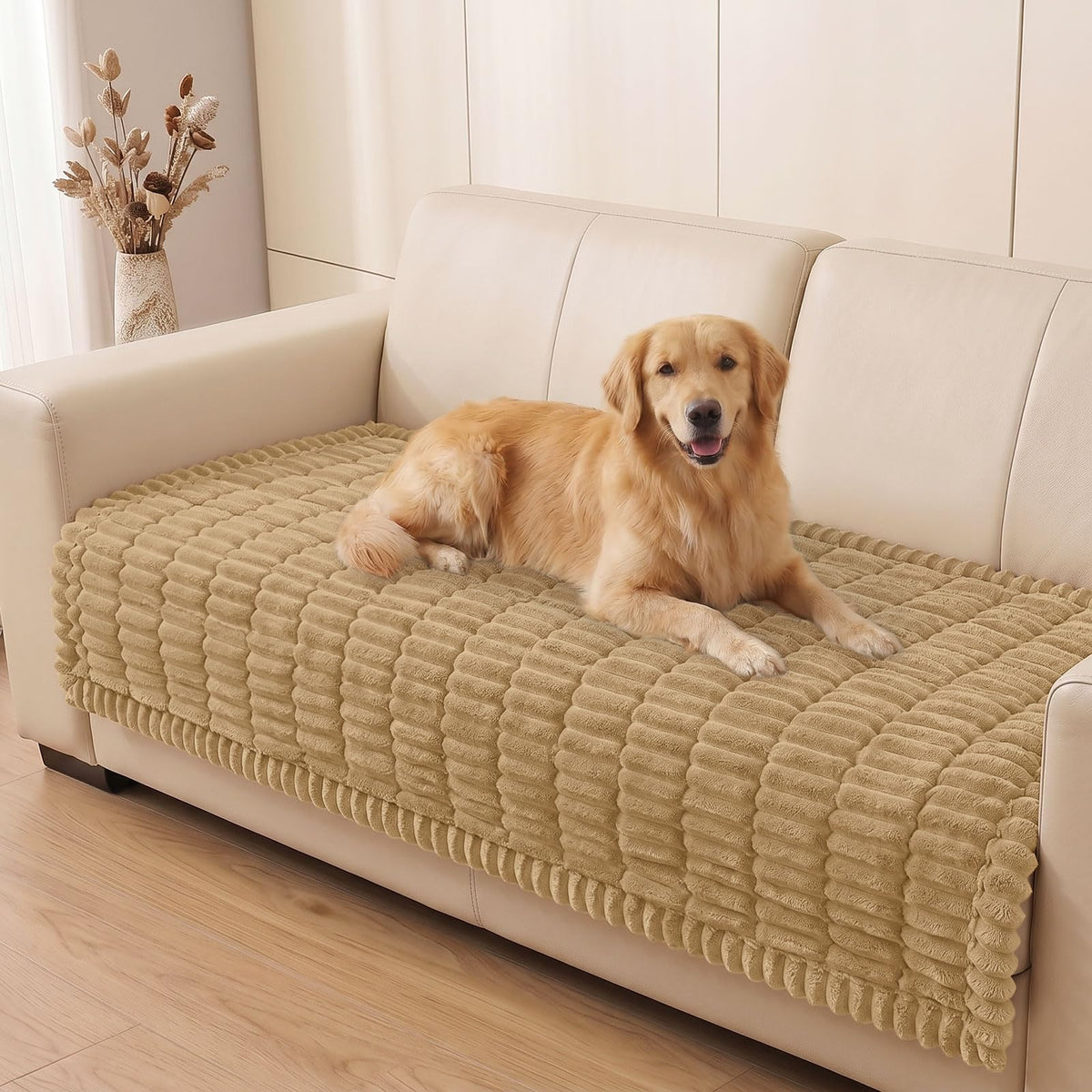 Plush Ribbed Pet Couch Cover
