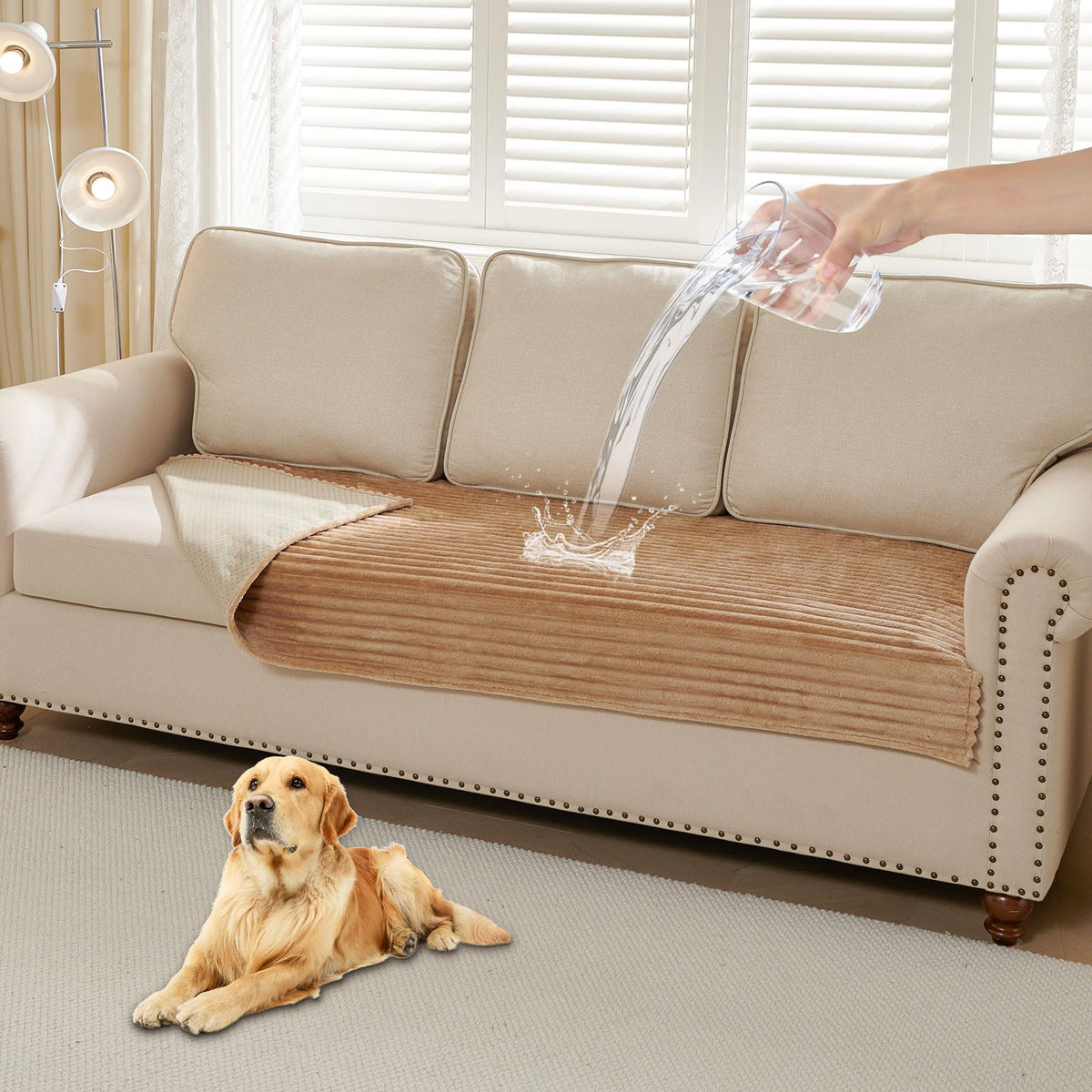 Faux Fur Pet Couch Cover with Non-Slip Back