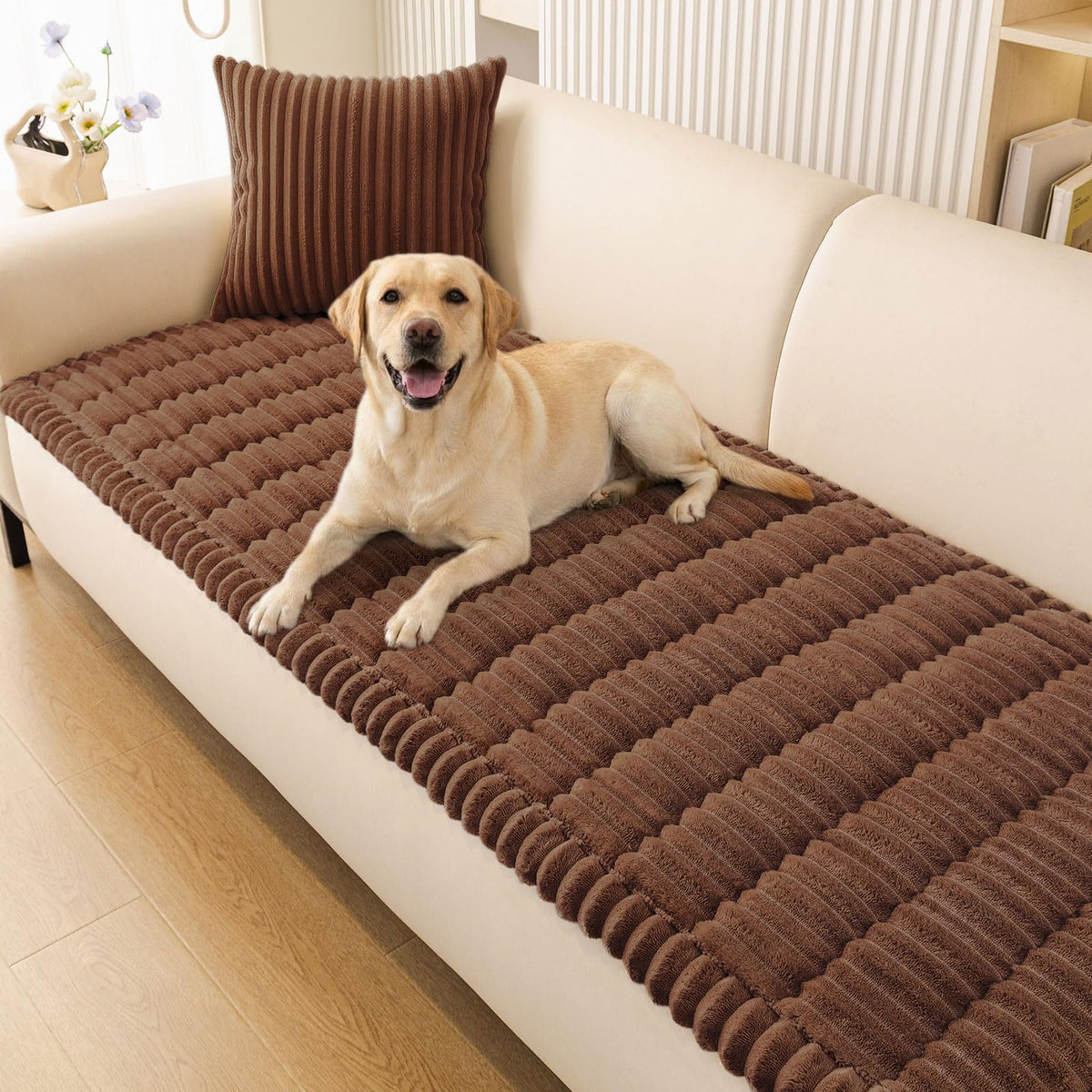 Plush Ribbed Pet Couch Cover
