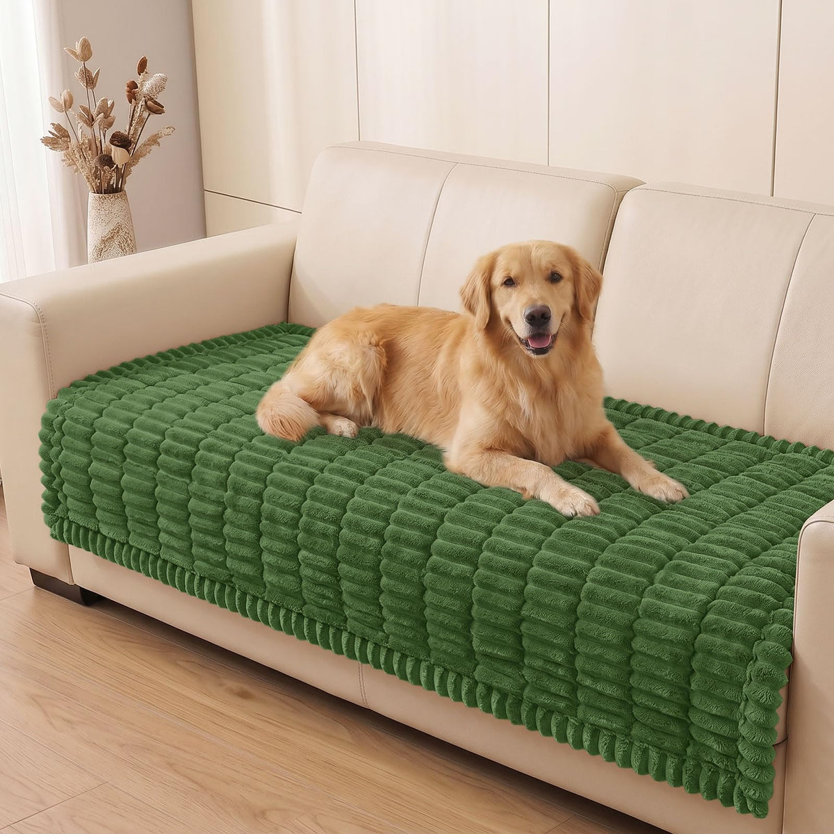 Plush Ribbed Pet Couch Cover