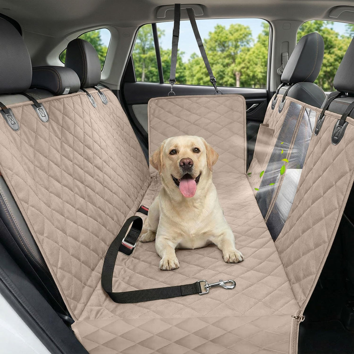 600D Dog Car Seat Cover with Non-Slip Backing and Seat Belt Openings