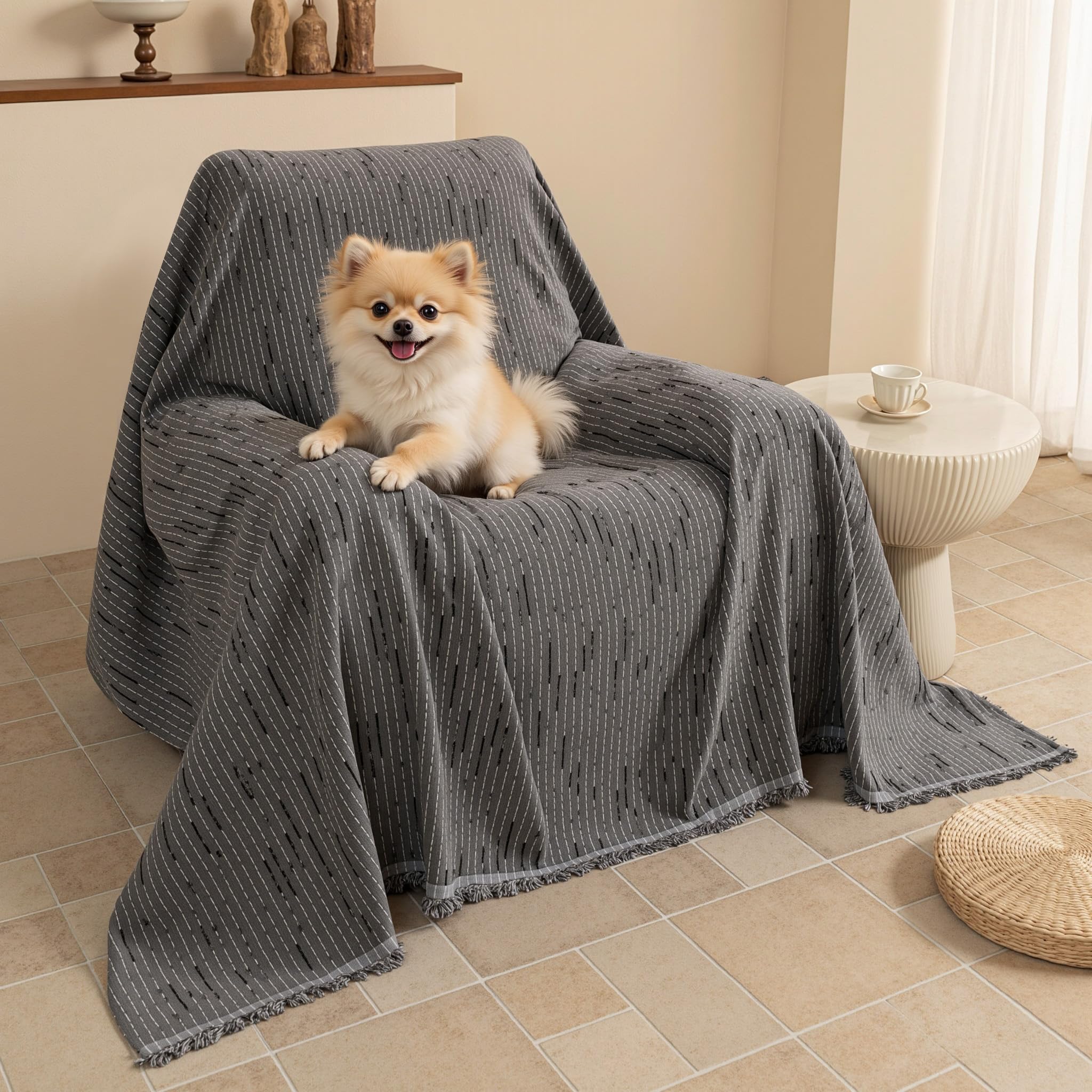 Chenille Pet Couch Cover with Tassel Edges