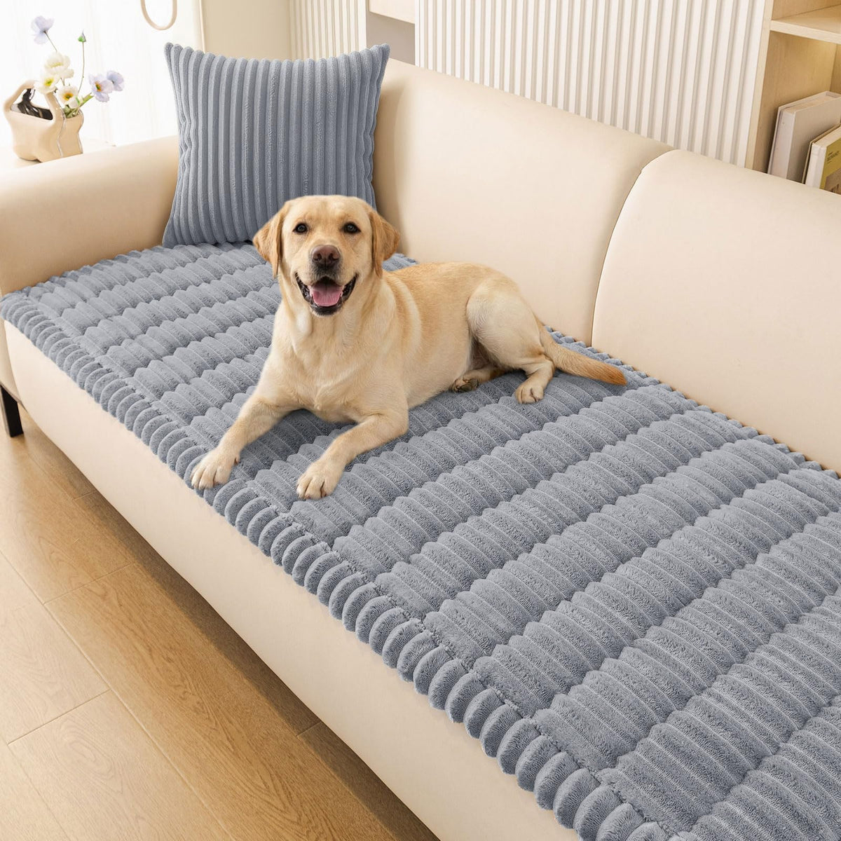Plush Ribbed Pet Couch Cover