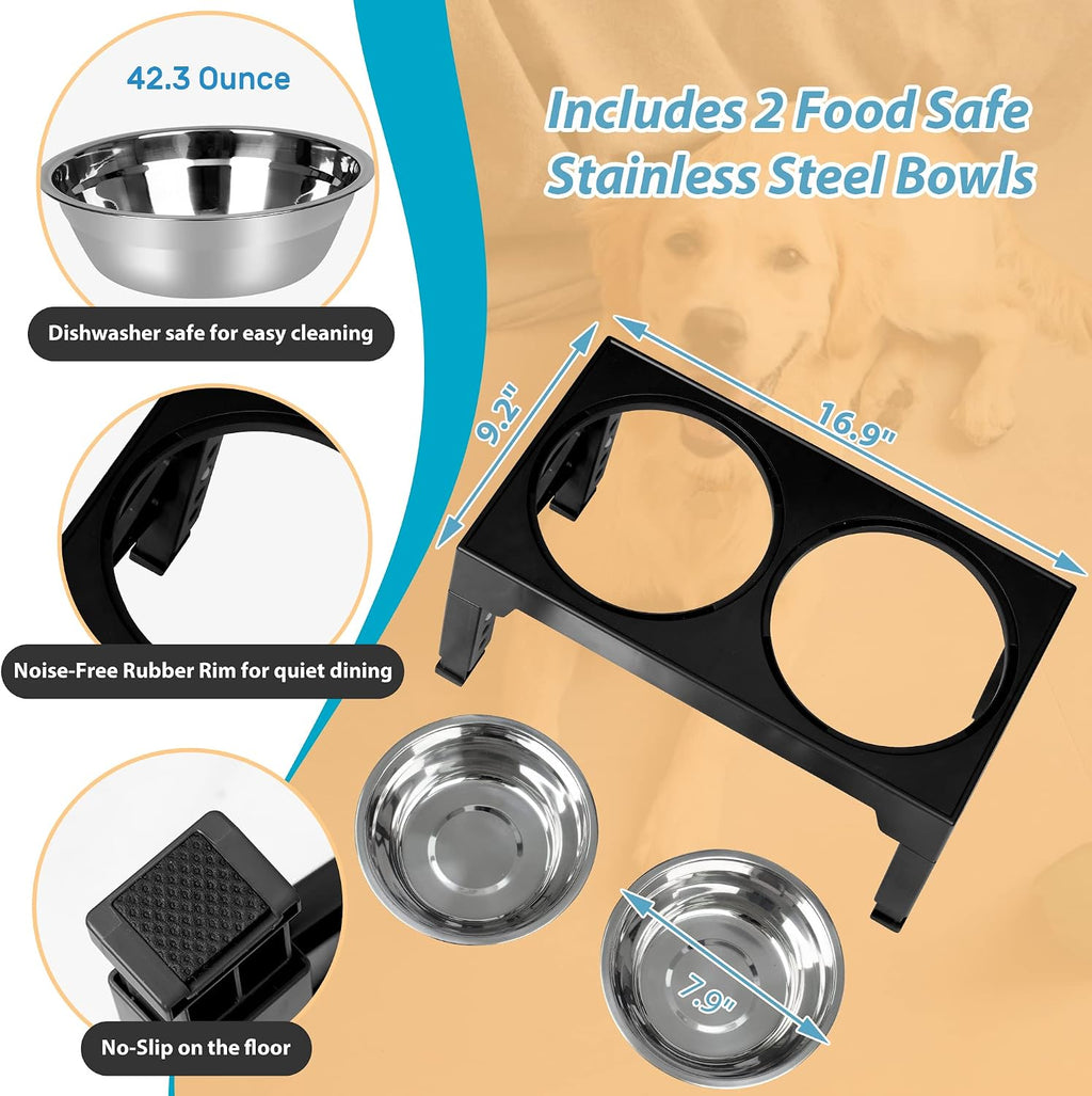 5-Height Elevated Dog Bowl Stand with 2 Steel Bowls