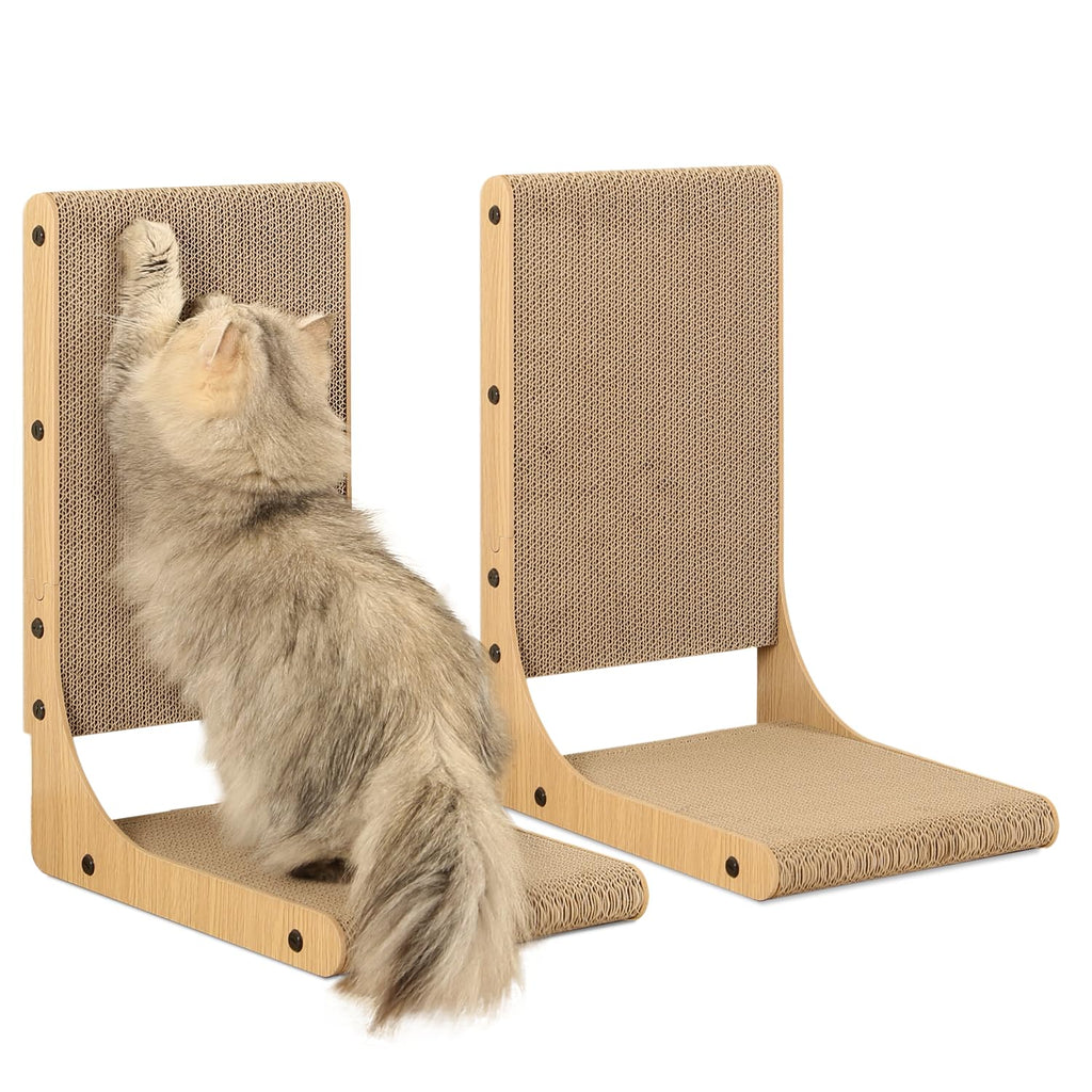 2-Pack L-Shaped Cat Scratching Board – 25.6" Tall Cardboard Scratcher for Indoor Cats