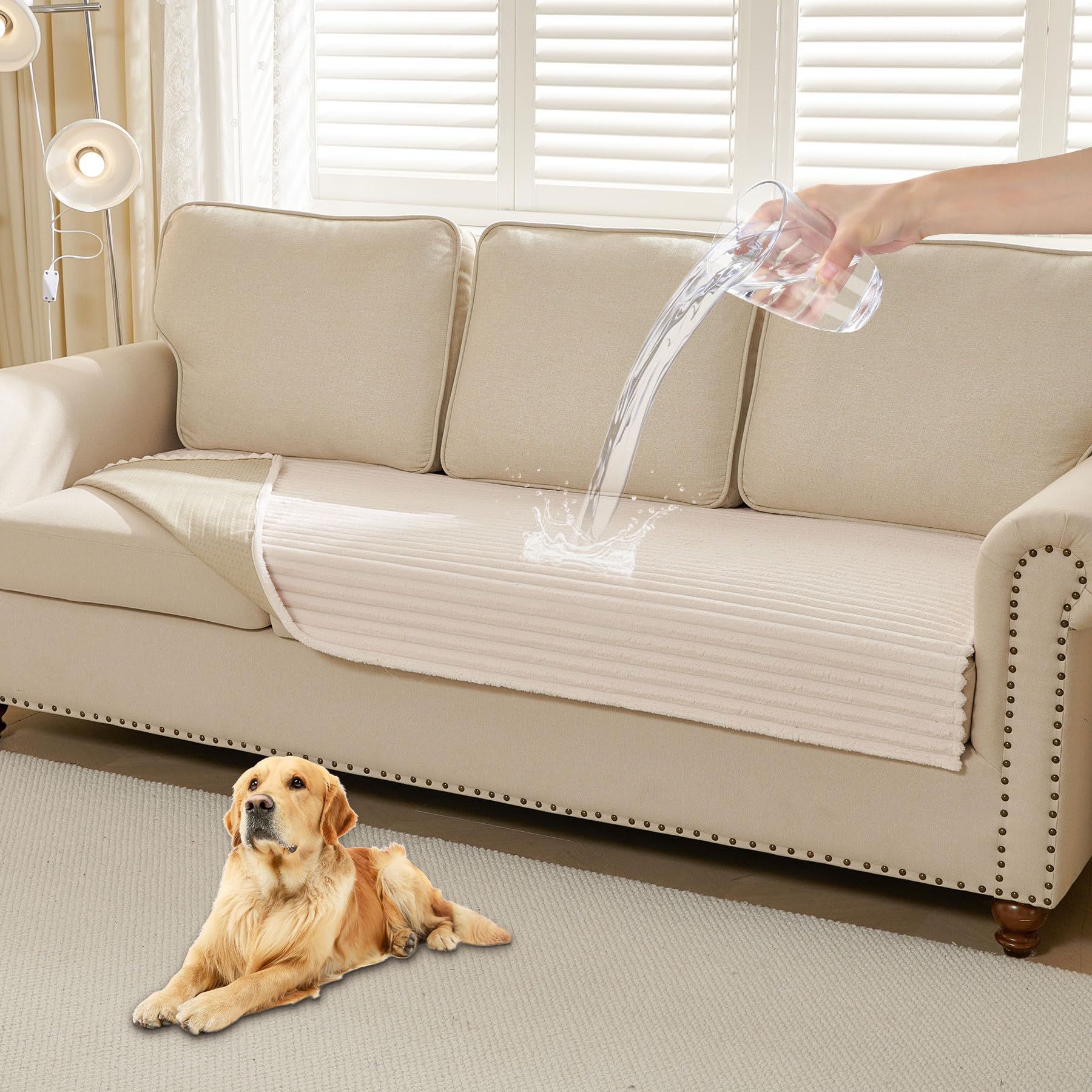 Faux Fur Pet Couch Cover with Non-Slip Back