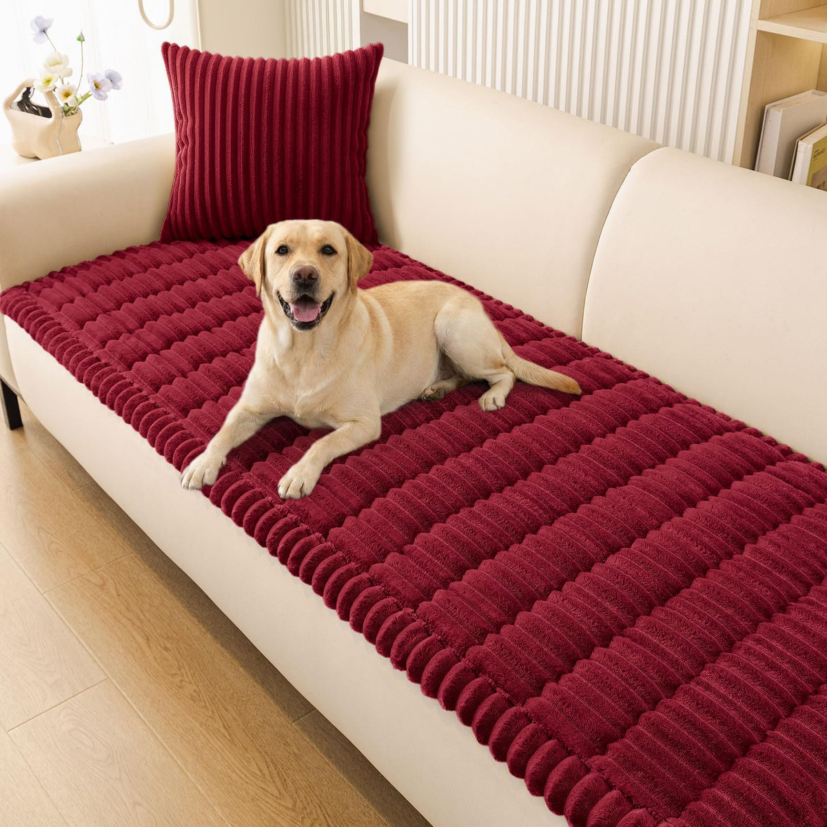 Plush Ribbed Pet Couch Cover