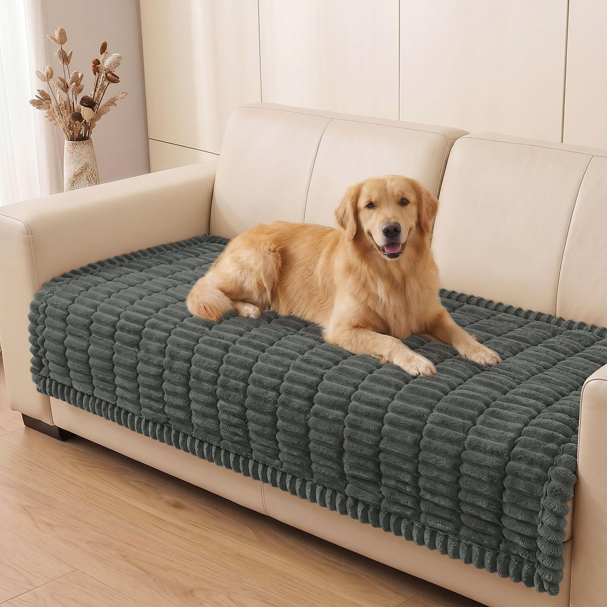 Plush Ribbed Pet Couch Cover