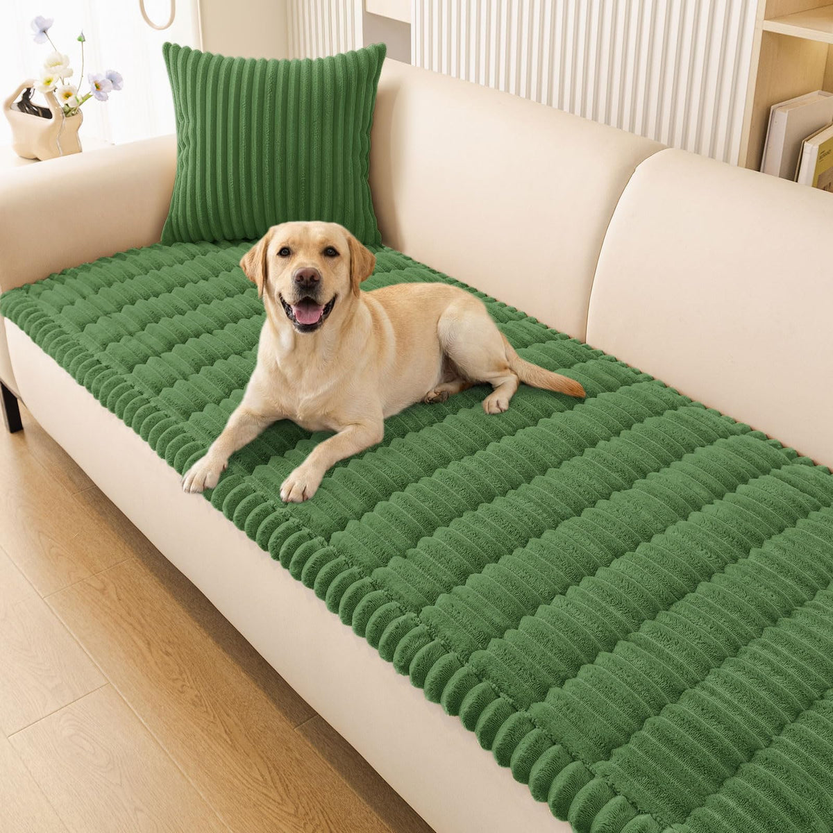 Plush Ribbed Pet Couch Cover