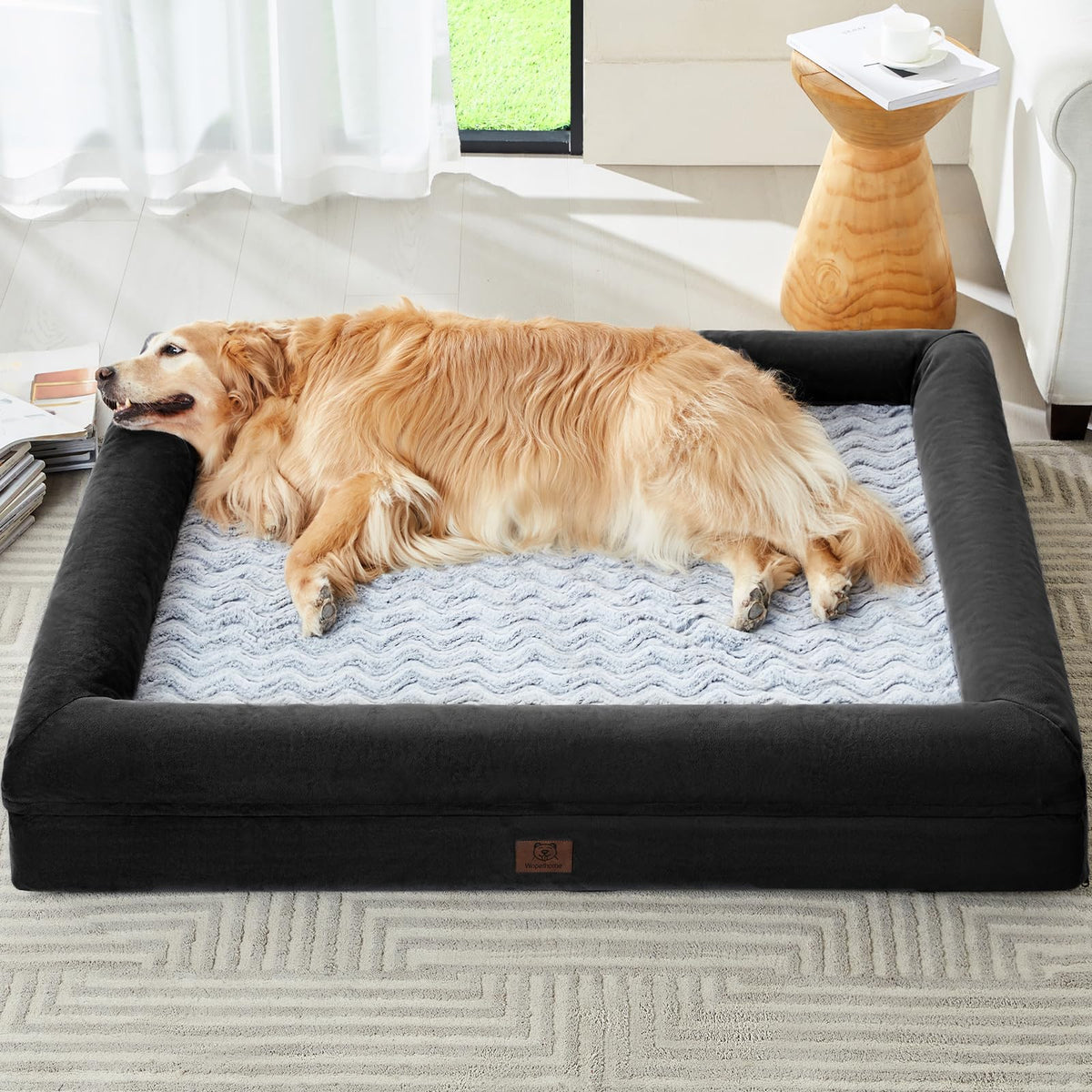 Extra Large Dog Bed with Bolsters – Egg Crate Foam Pet Bed with Waterproof Lining