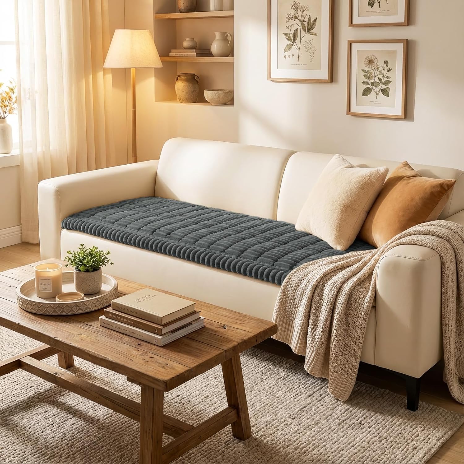 Plush Ribbed Pet Couch Cover
