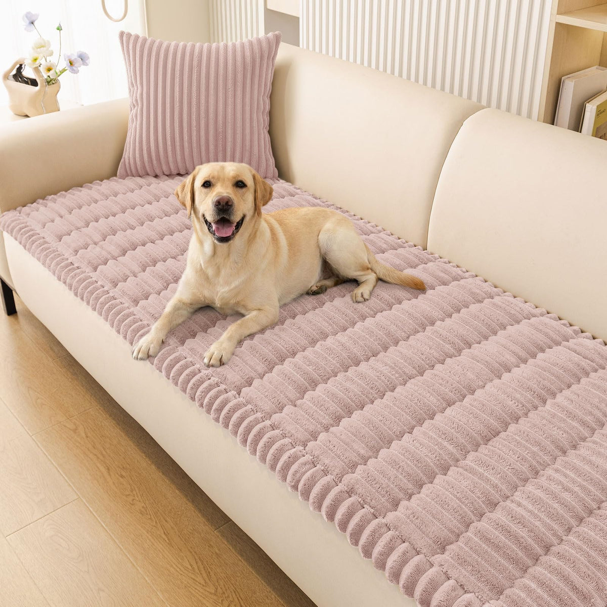 Plush Ribbed Pet Couch Cover