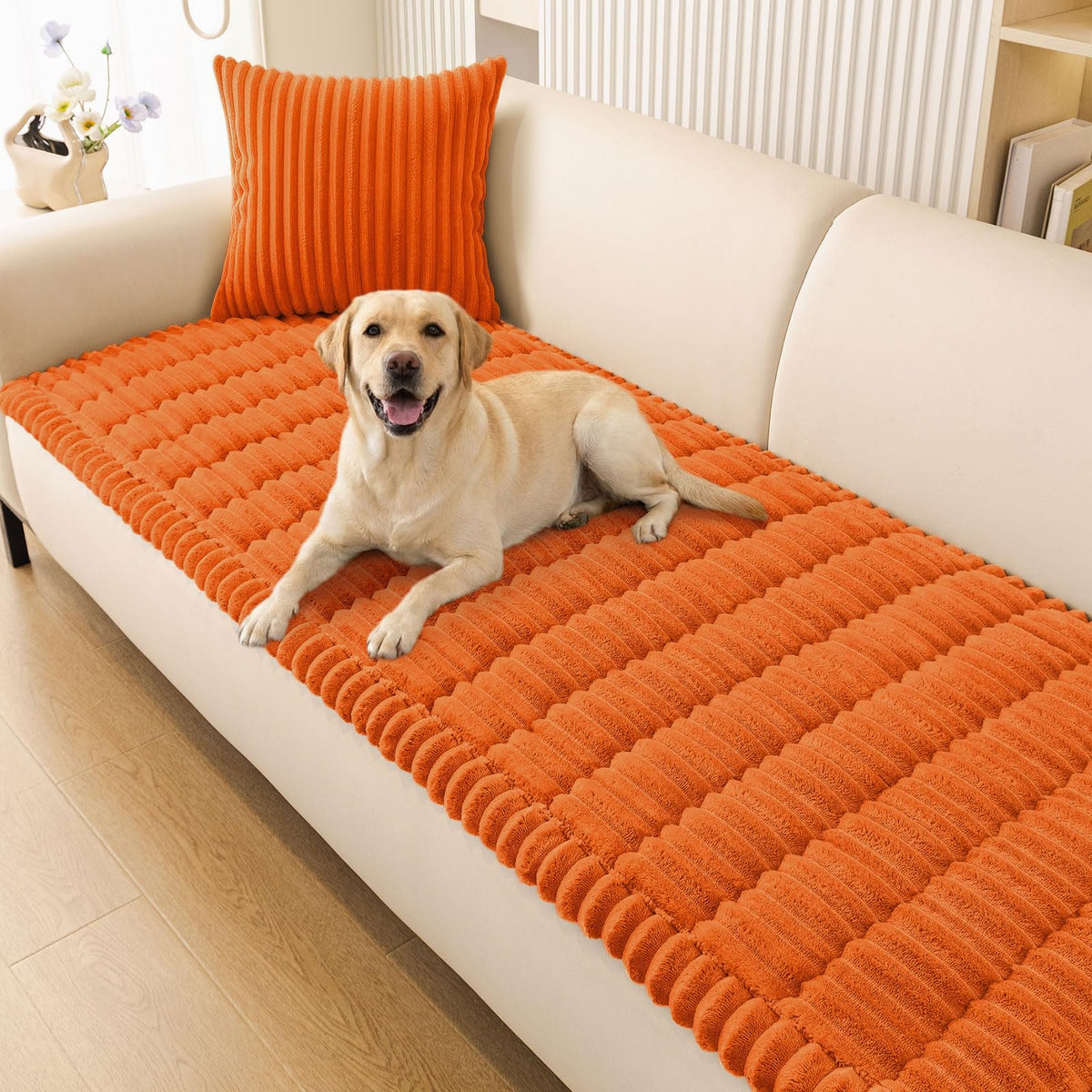 Plush Ribbed Pet Couch Cover