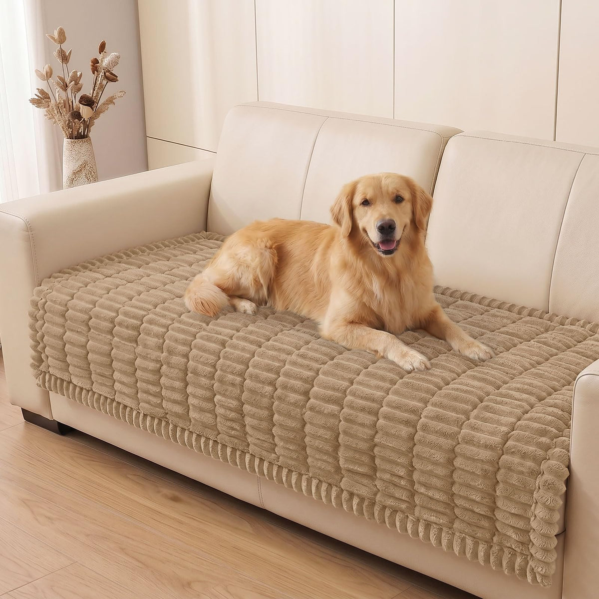 Plush Ribbed Pet Couch Cover