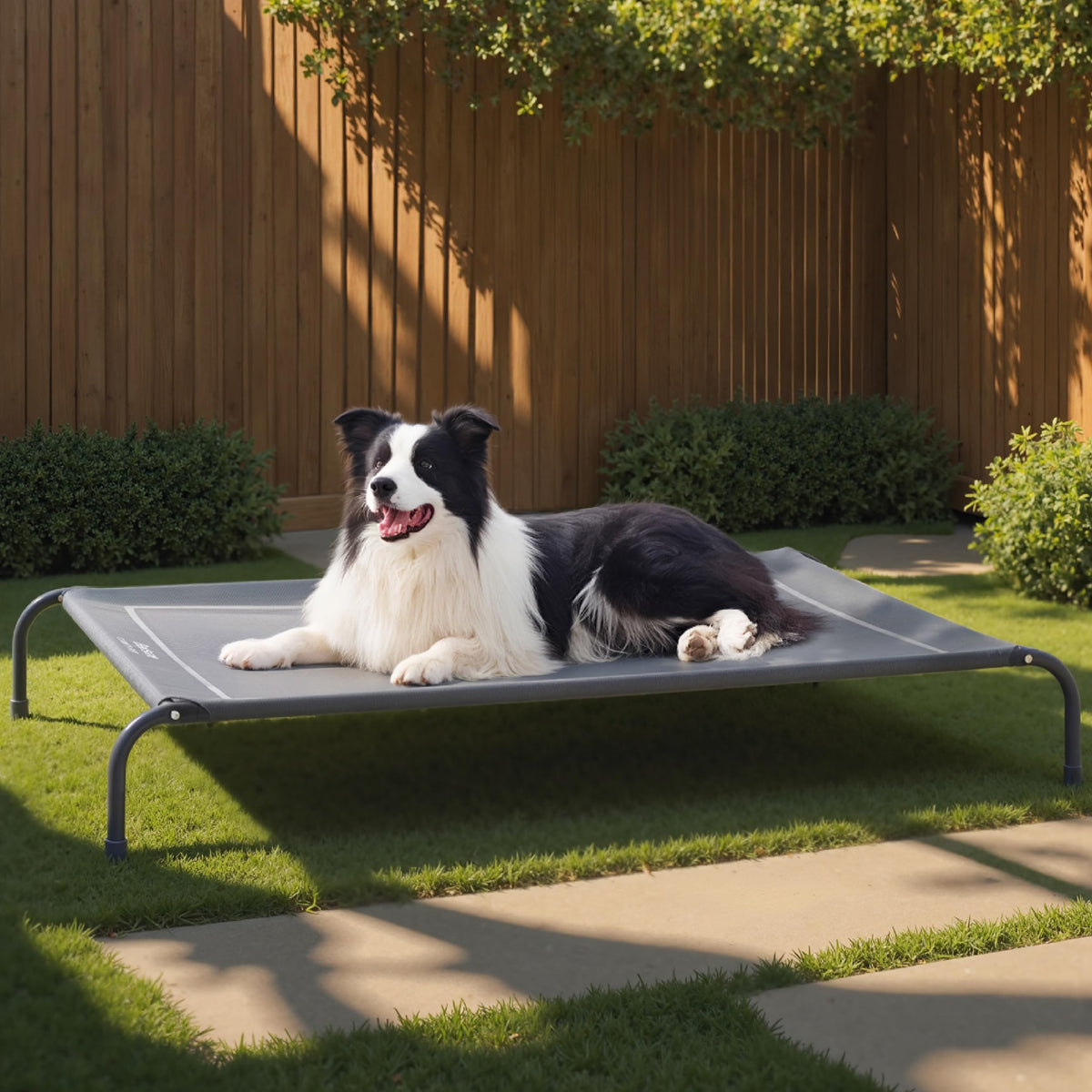 49" Large Elevated Cooling Dog Bed – Breathable Raised Outdoor Pet Cot, Grey