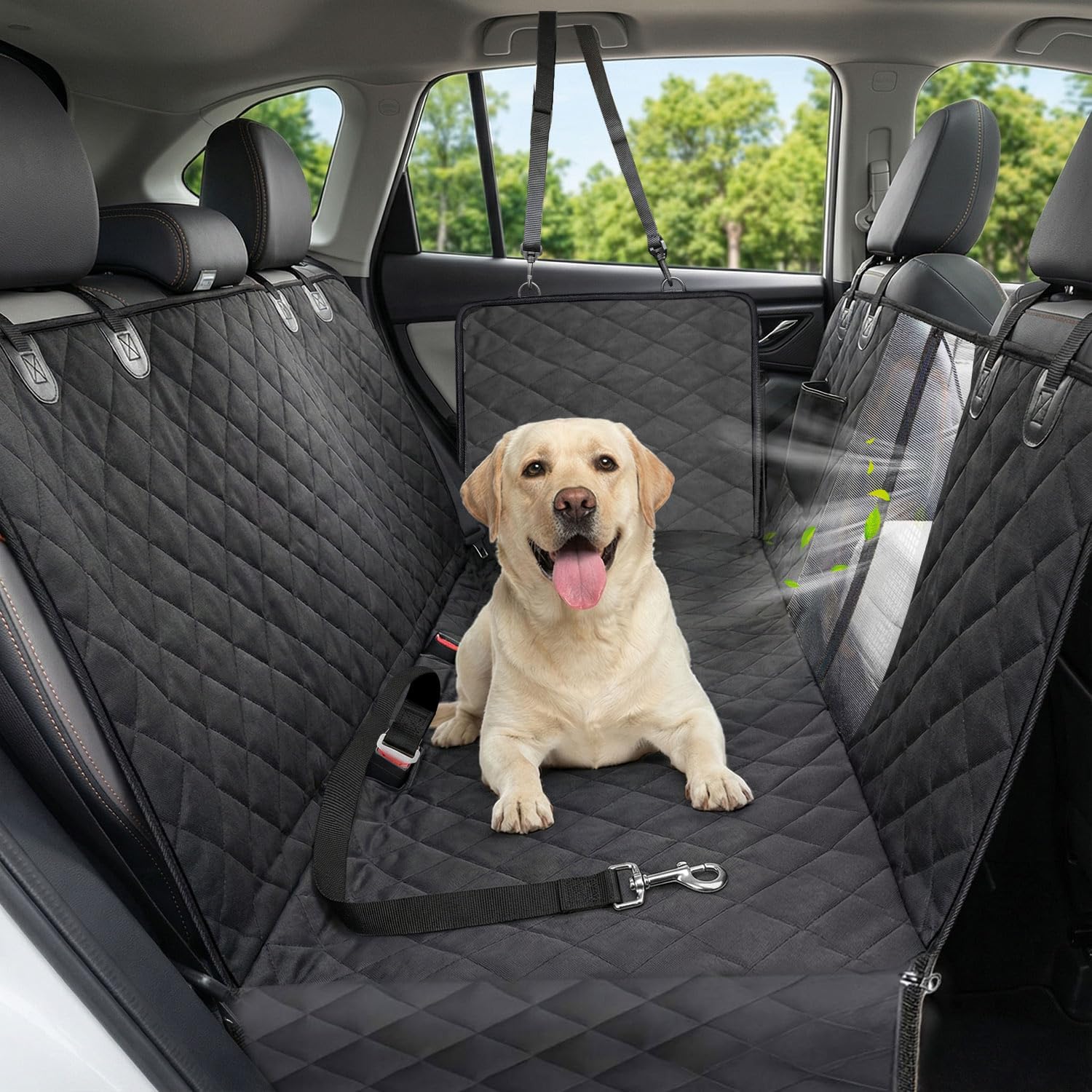 600D Dog Car Seat Cover with Non-Slip Backing and Seat Belt Openings