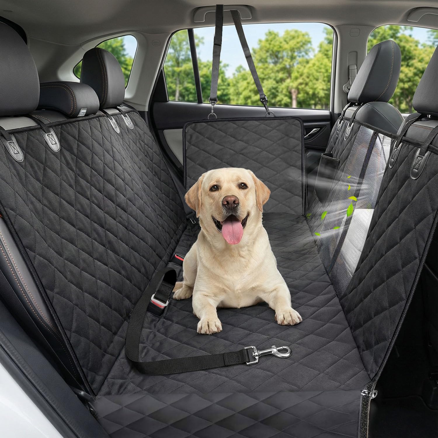 600D Dog Car Seat Cover with Non-Slip Backing and Seat Belt Openings