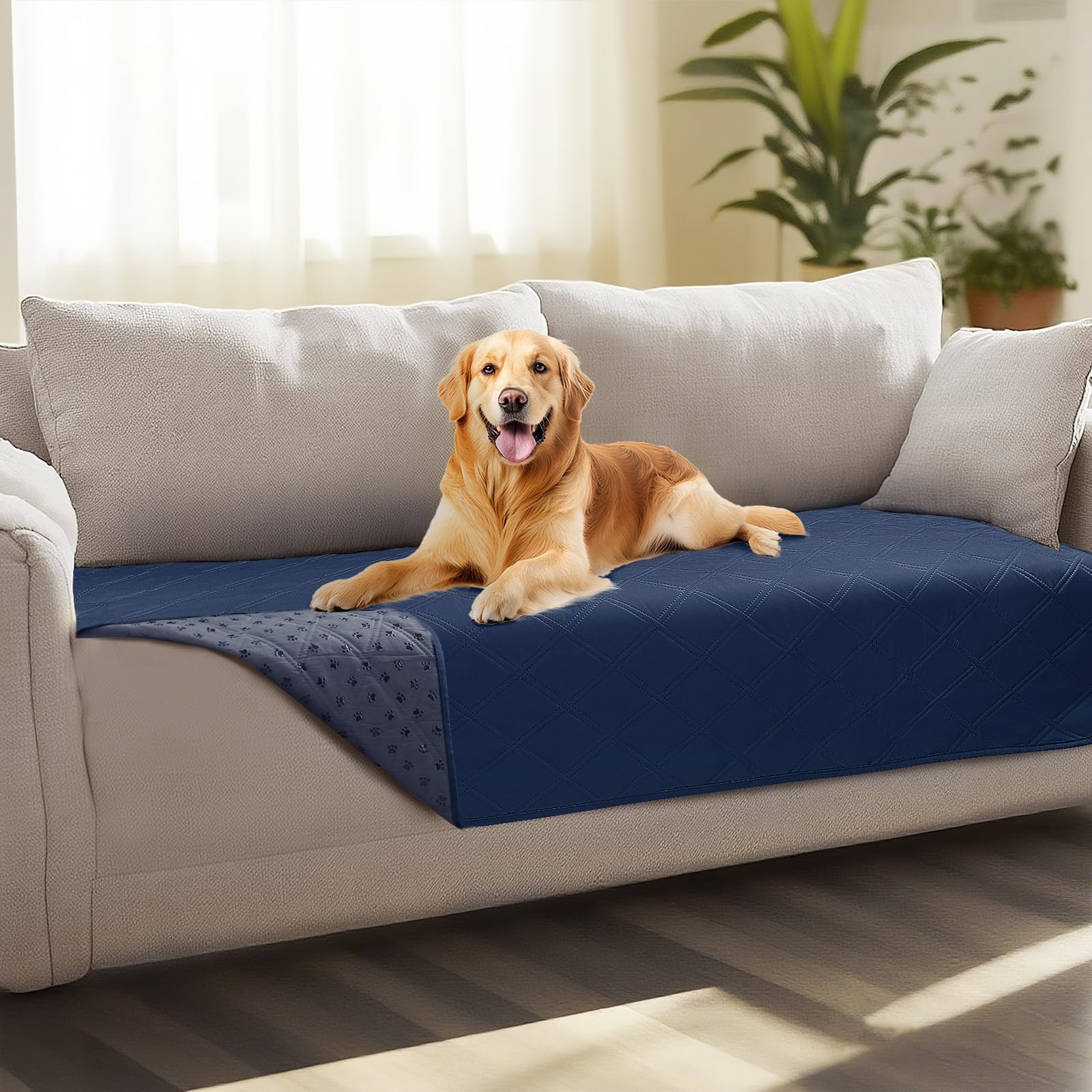 Quilted Pet Couch Protector with Non-Slip Back