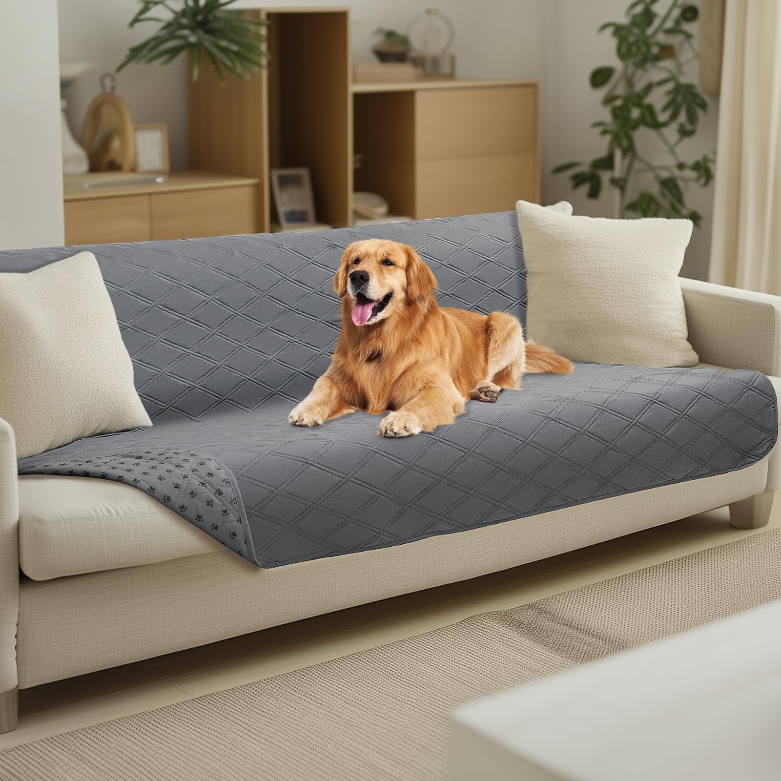 Quilted Pet Couch Protector with Non-Slip Back