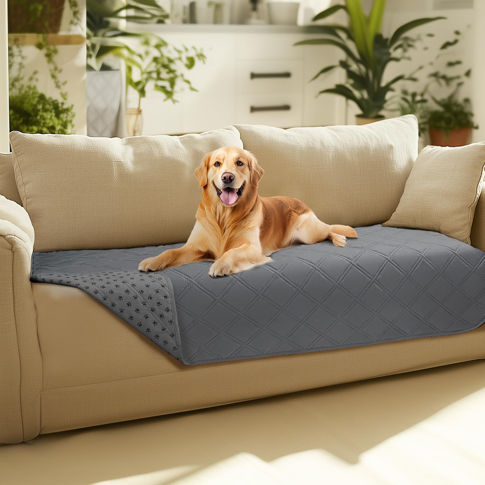 Quilted Pet Couch Protector with Non-Slip Back