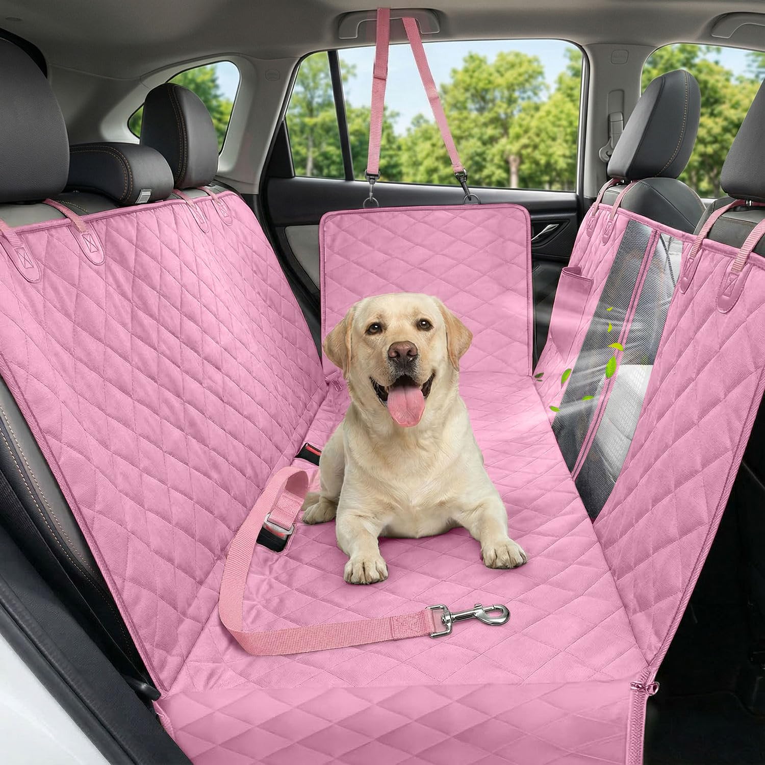 600D Dog Car Seat Cover with Non-Slip Backing and Seat Belt Openings