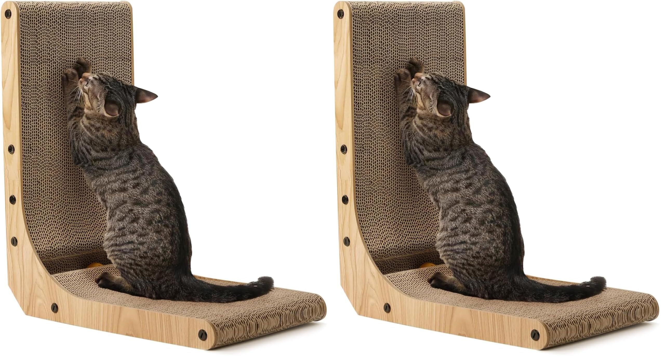 L-Shaped Cat Scratcher – Cardboard Scratch Pad with Toy Ball for Indoor Cats