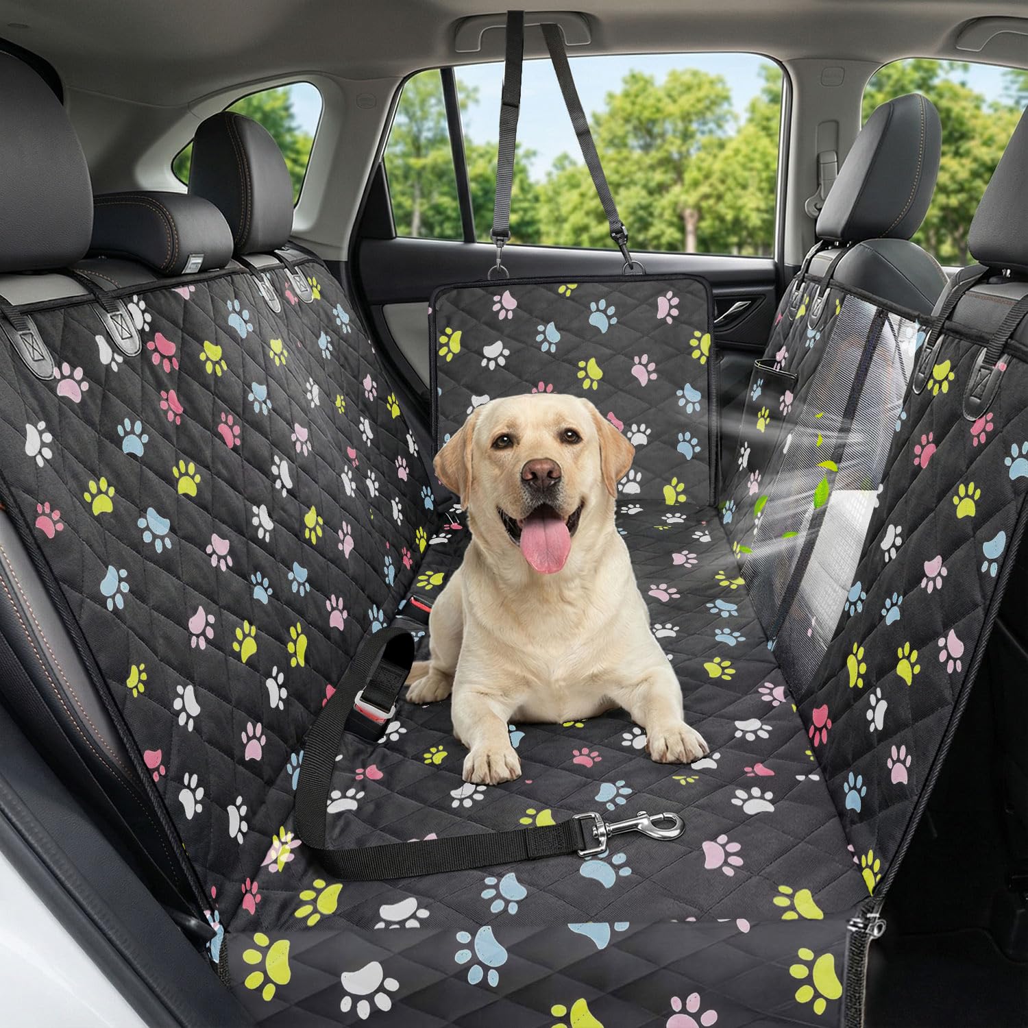 600D Dog Car Seat Cover with Non-Slip Backing and Seat Belt Openings
