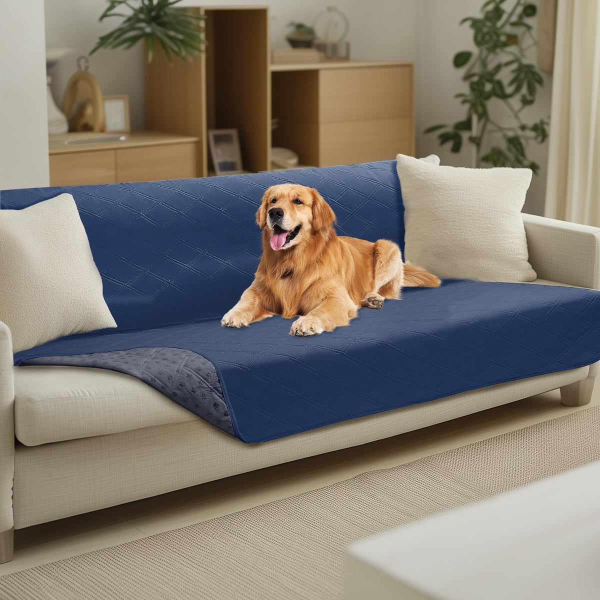 Quilted Pet Couch Protector with Non-Slip Back