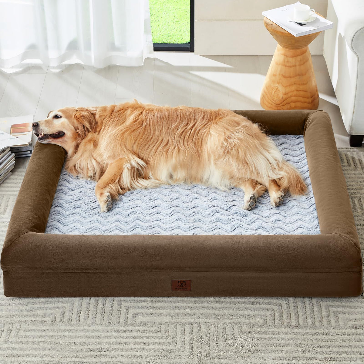 Extra Large Dog Bed with Bolsters – Egg Crate Foam Pet Bed with Waterproof Lining
