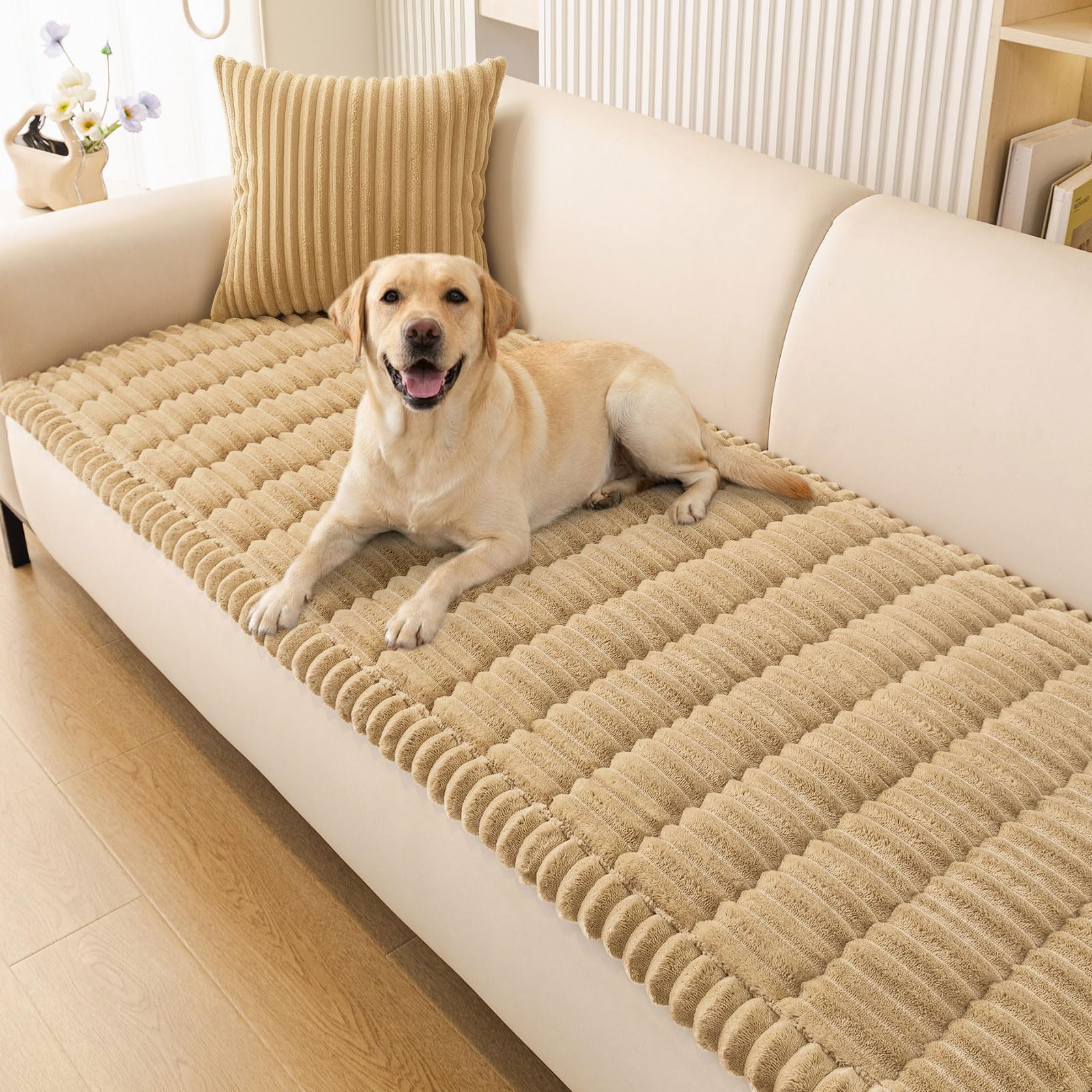 Plush Ribbed Pet Couch Cover