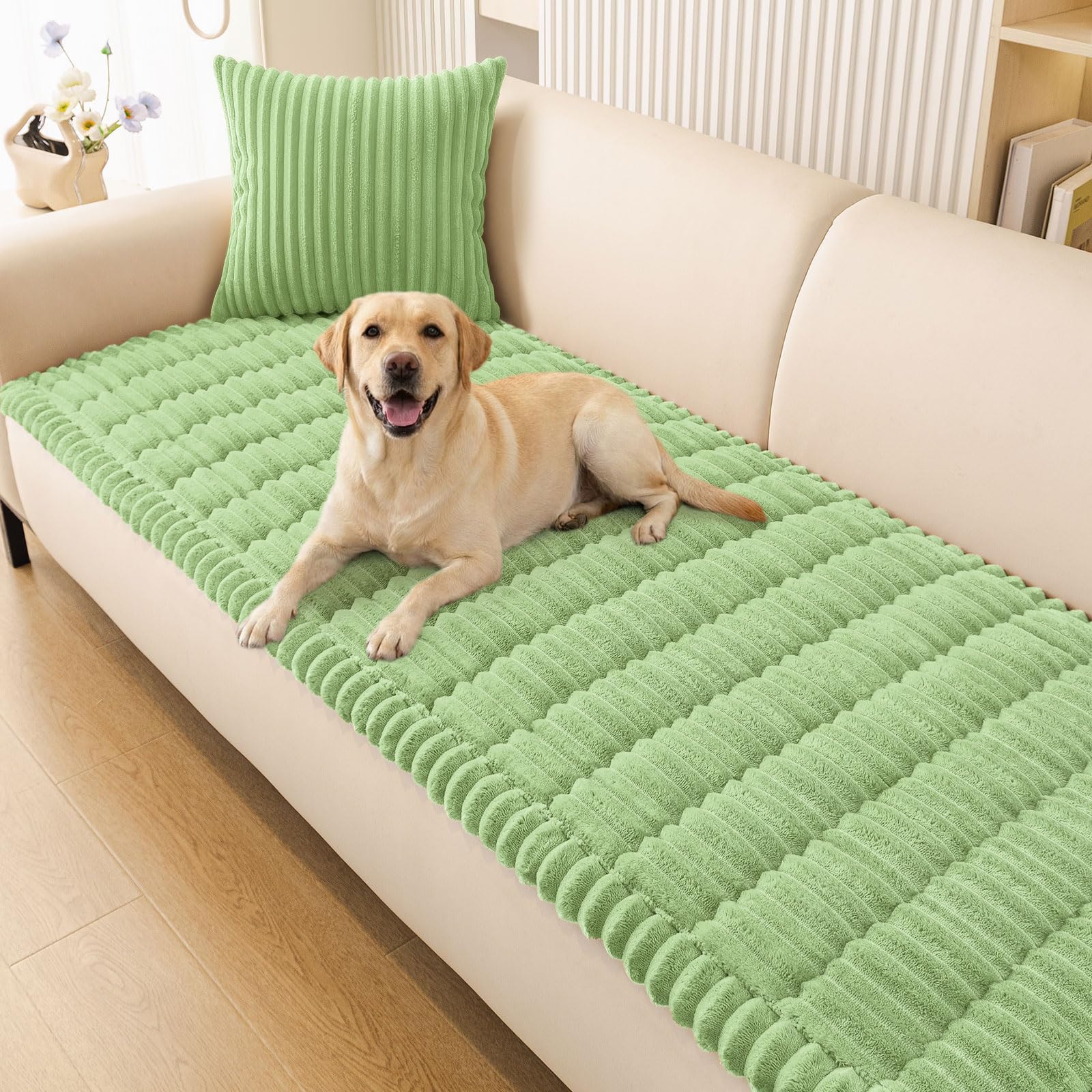 Plush Ribbed Pet Couch Cover