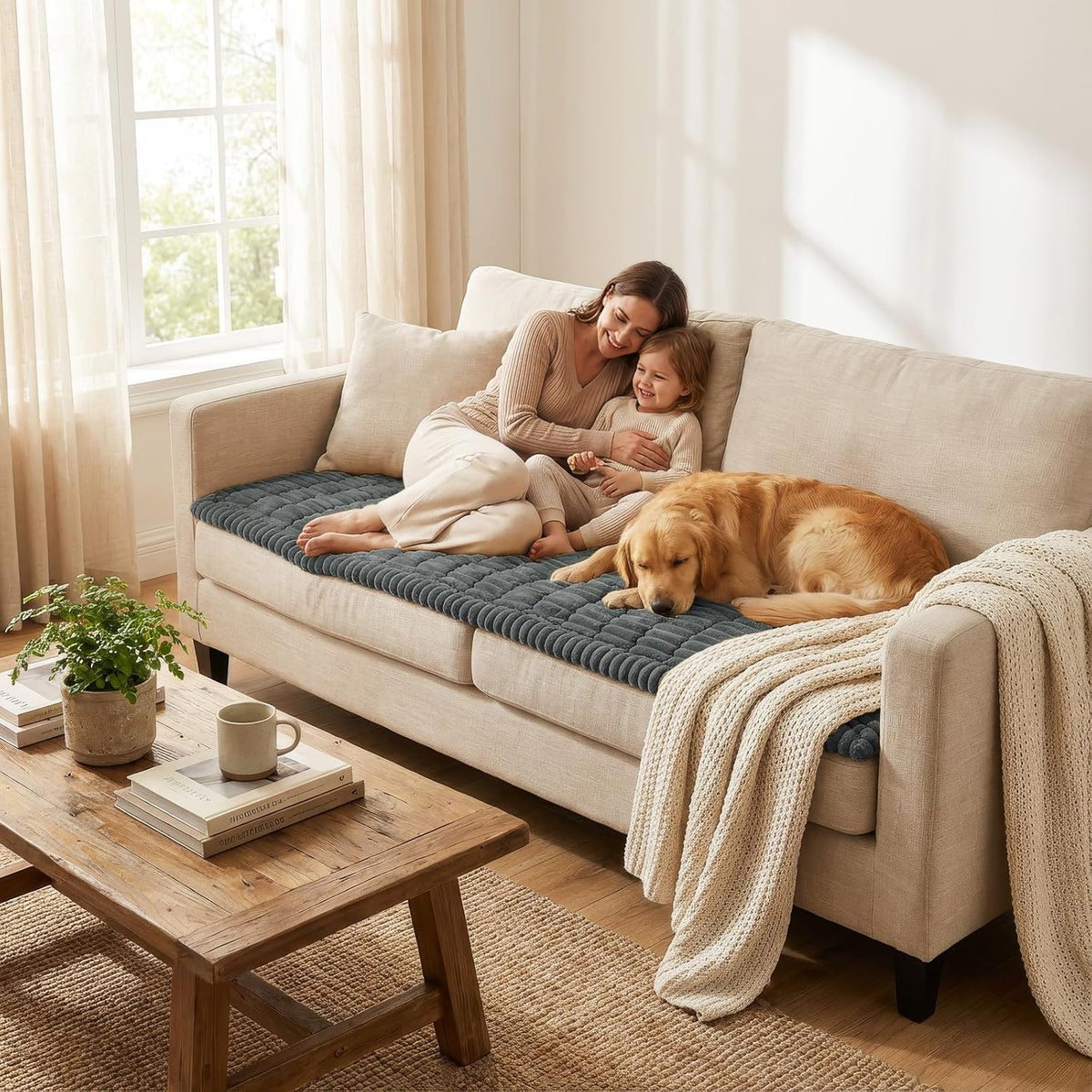 Plush Ribbed Pet Couch Cover
