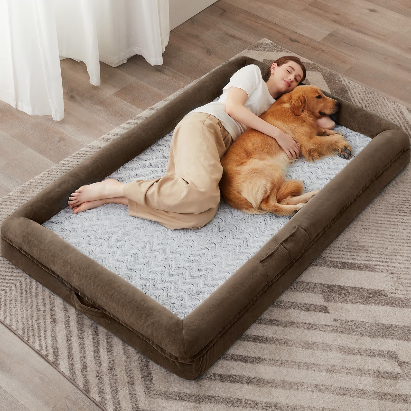 Extra Large Dog Bed with Bolsters – Egg Crate Foam Pet Bed with Waterproof Lining