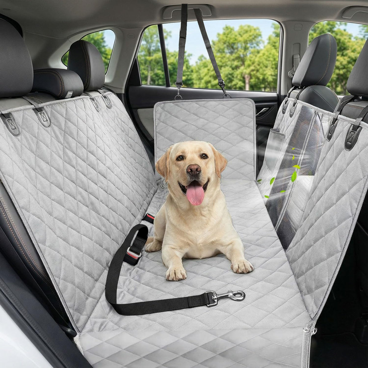 600D Dog Car Seat Cover with Non-Slip Backing and Seat Belt Openings