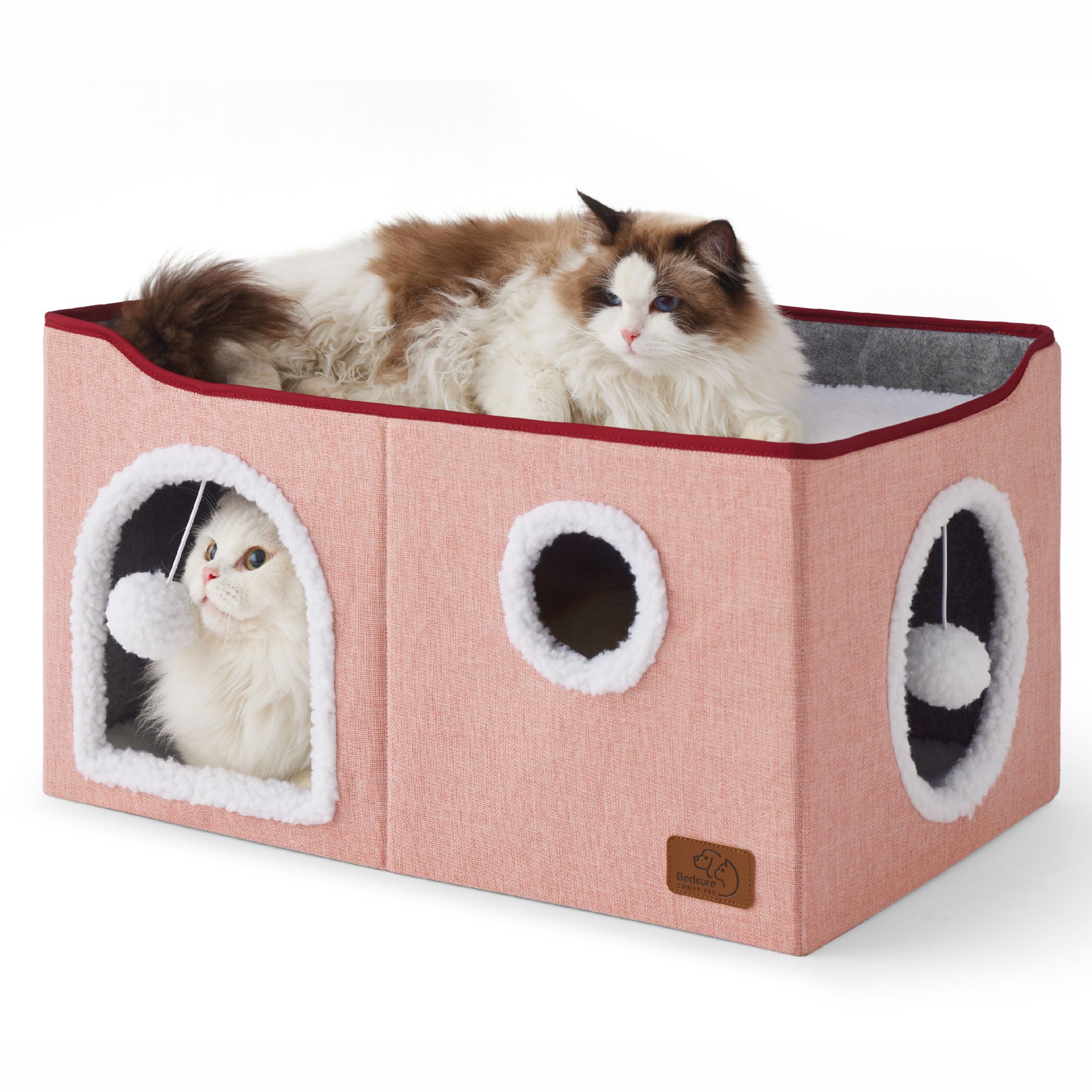 Indoor Cat House Bed with Scratch Pad & Fluffy Ball – Grey