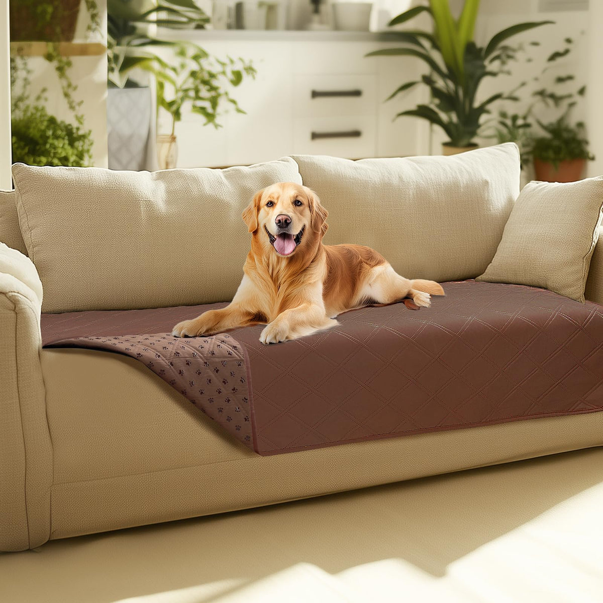 Quilted Pet Couch Protector with Non-Slip Back