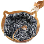 Large Handwoven Cat Basket Bed – Natural Fiber Woven Bed for Indoor Cats