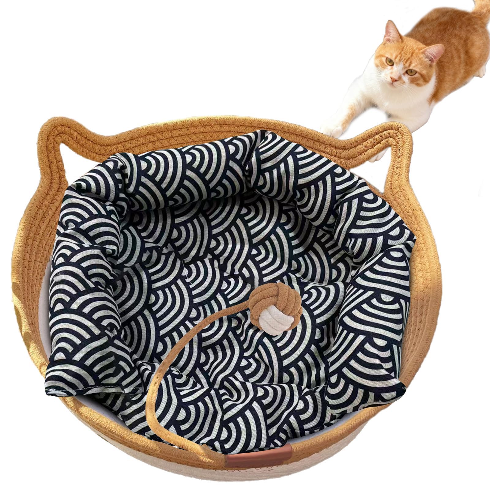 Large Handwoven Cat Basket Bed – Natural Fiber Woven Bed for Indoor Cats