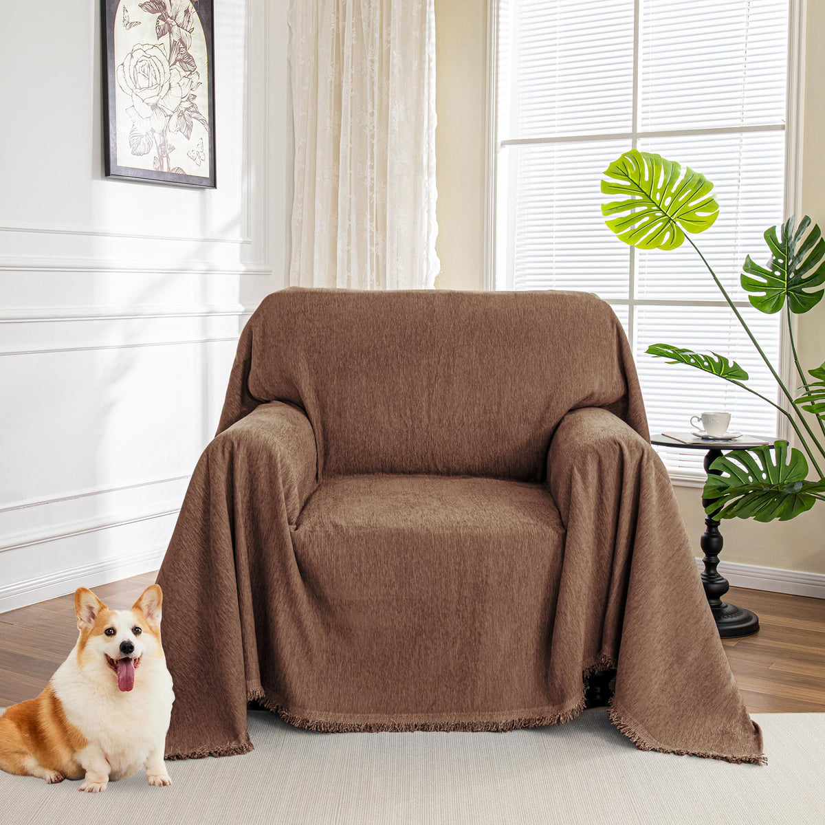 Chenille Pet Couch Cover with Tassel Edges