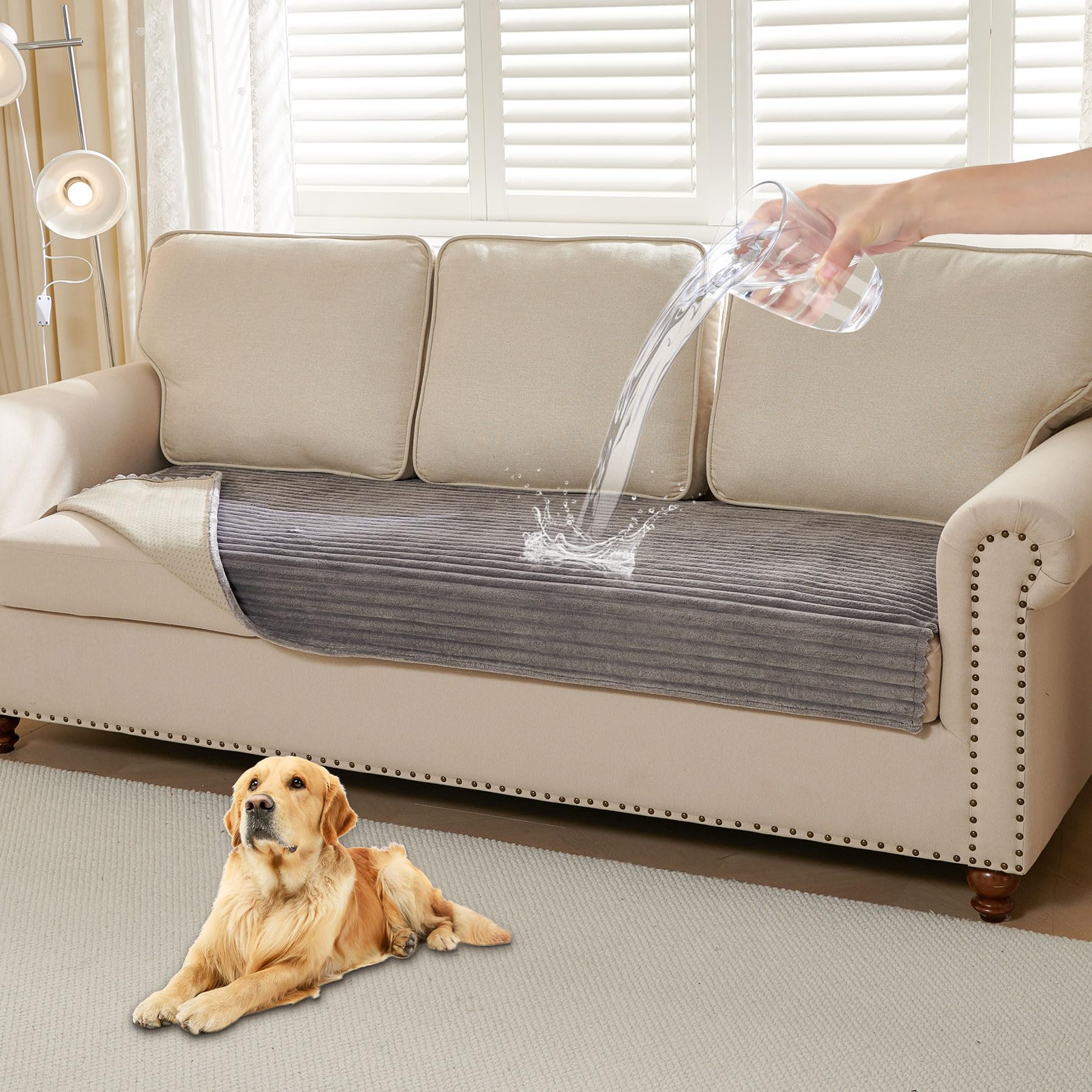 Faux Fur Pet Couch Cover with Non-Slip Back