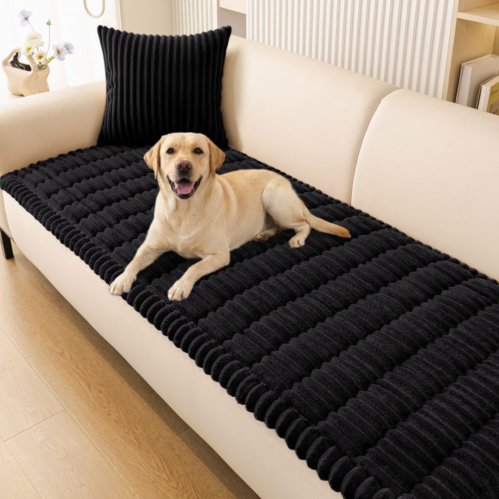 Plush Ribbed Pet Couch Cover