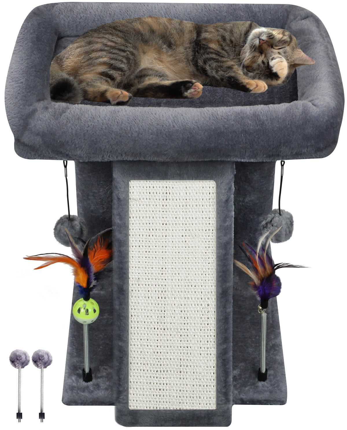 2-Tier Cat Tree with Scratching Post & Toy Balls – 17.7" Indoor Cat Tower