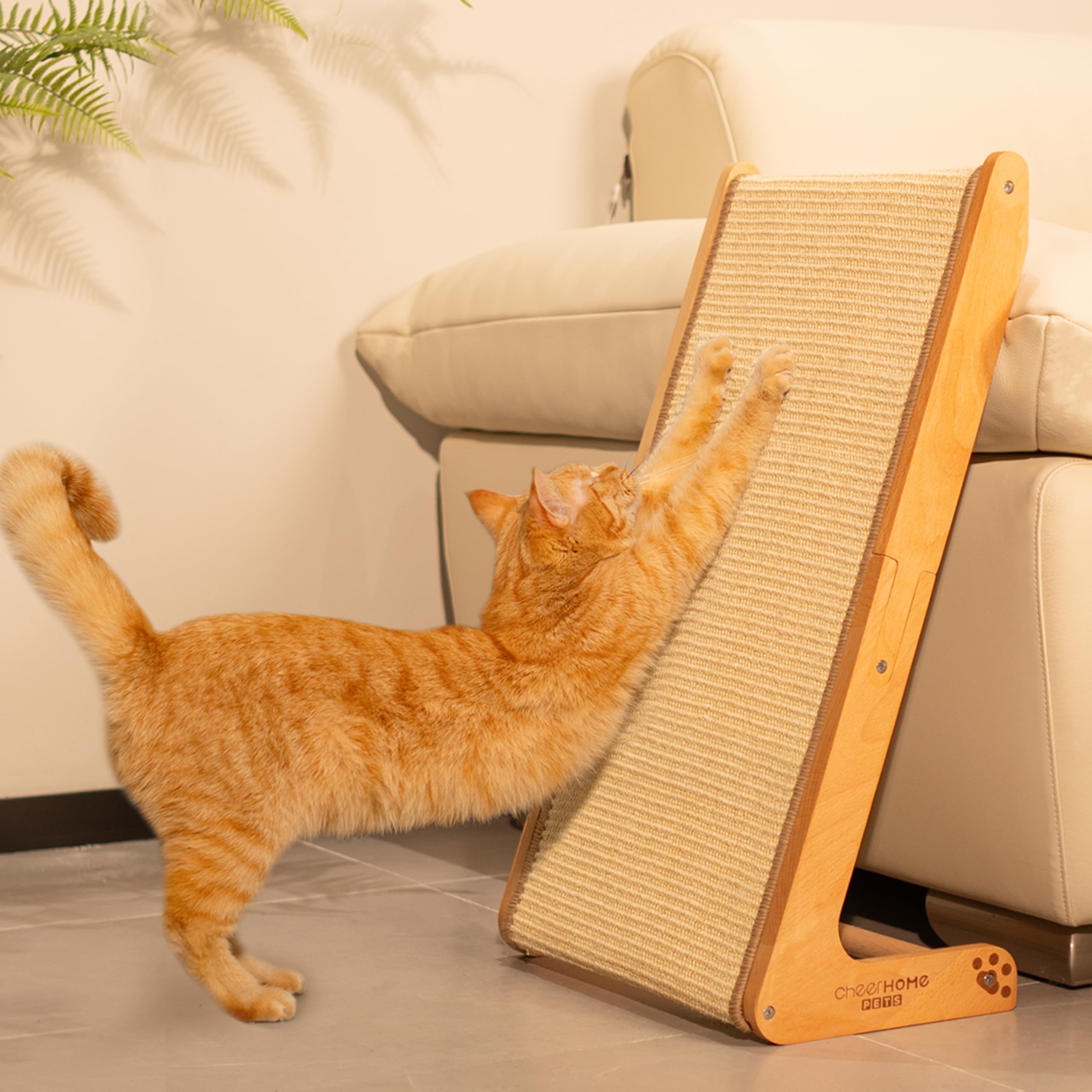 L-Shaped Sisal Cat Scratcher Ramp – Solid Wood Indoor Scratching Board